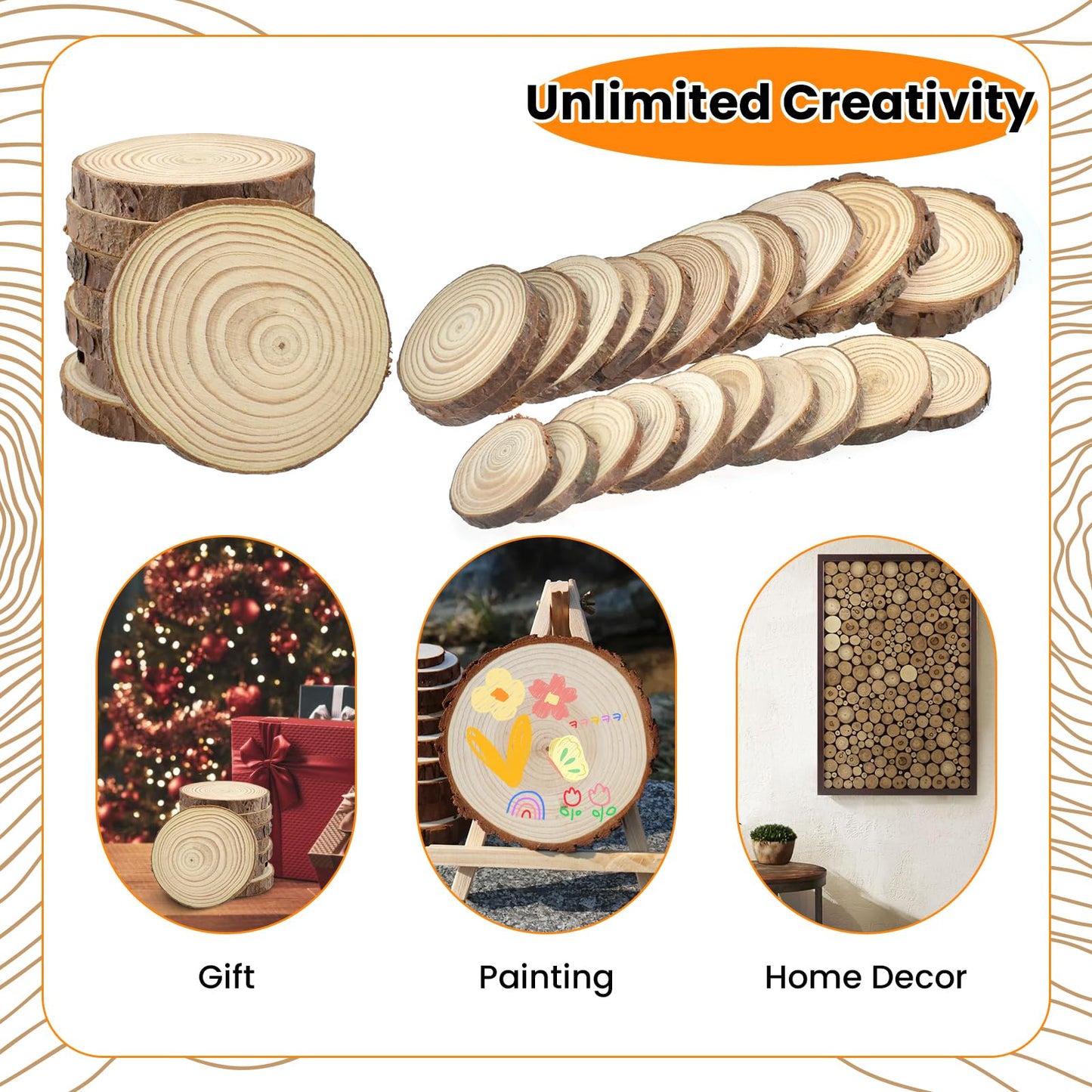 MARRTEUM 30Pcs 1.2"-3.1" Unfinished Natural Wood Slices, Round Wood with Tree Bark Discs Circles Cookies for DIY Arts & Crafts, Coaster, Christmas Ornaments, Rustic Wedding Decoration