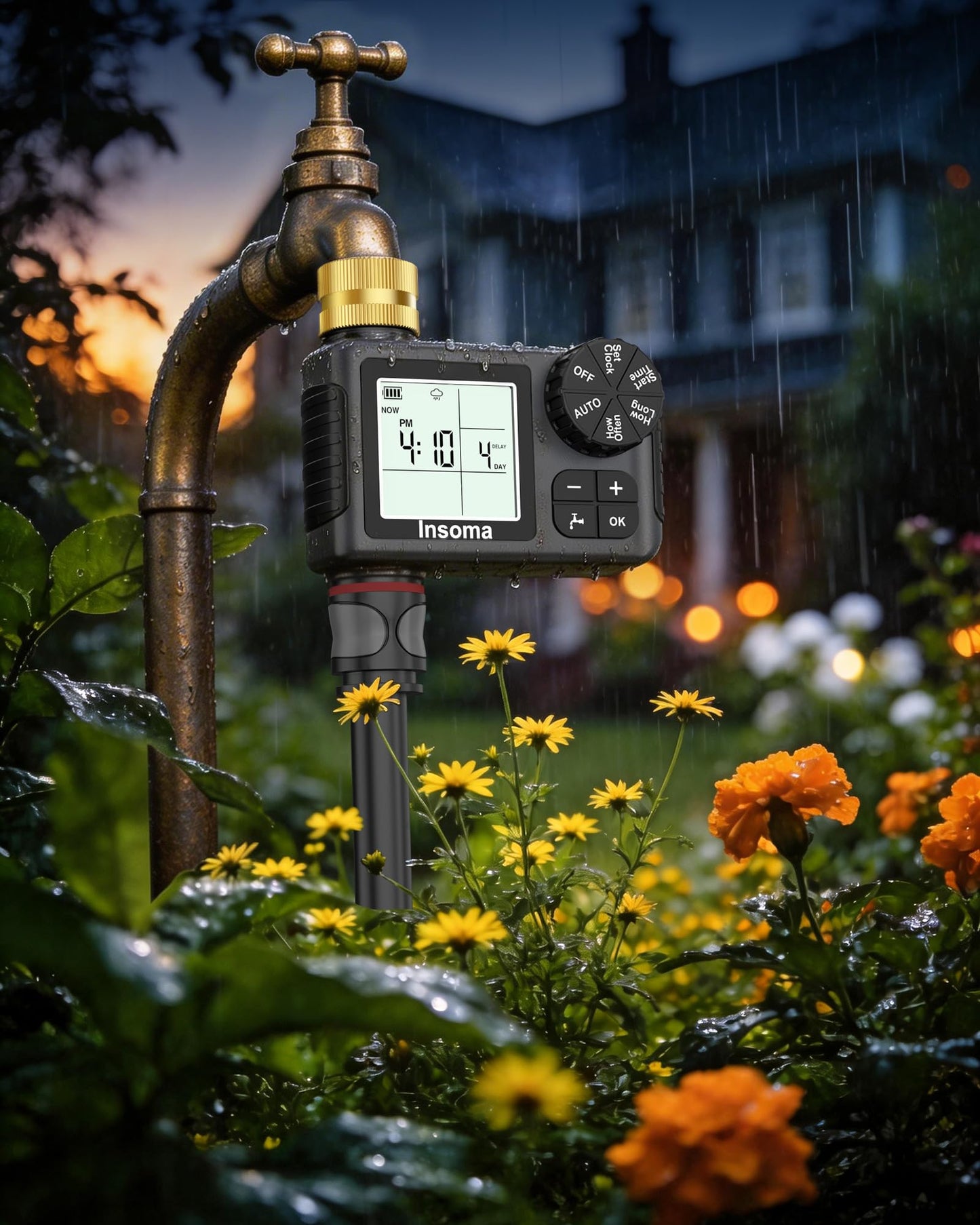 Water Timer for Garden Hose with 100% Metal Pipe, Programmable Sprinkler Controller for Garden Faucet with Auto/Manual/Rain Delay Mode, Irrigation Timers for Lawn, Yard, Outdoor Plants