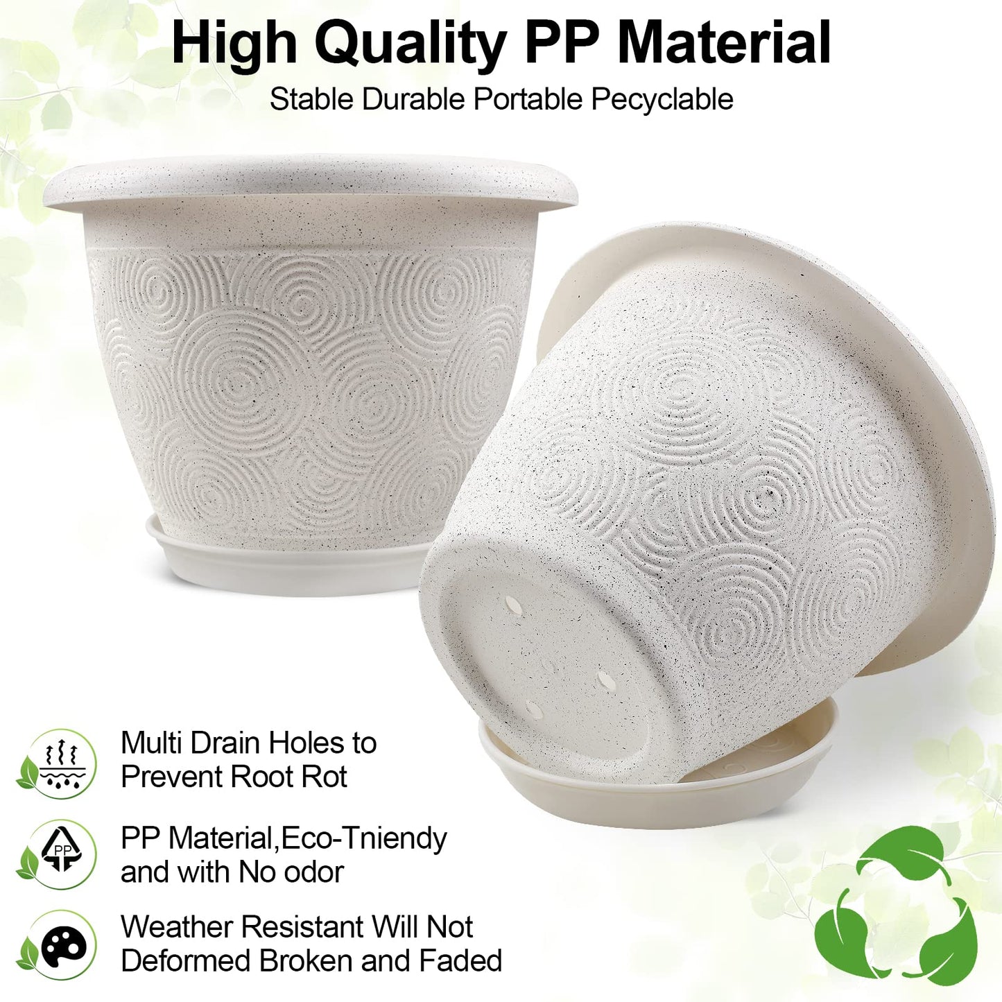 Fodetyff 8 Inch Flower Pots Planters for Indoor Outdoor Plants, 4 Pack Plastic Small Plant Pots with Drainage Hole & Tray, Modern Decorative Garden Pot with Saucer, Plant Container for House