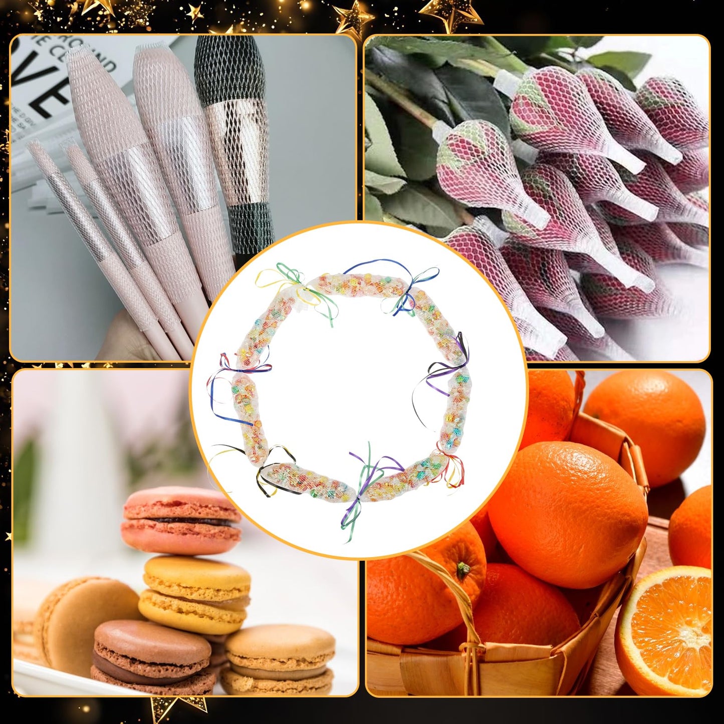 HFYZZ 2 Rolls Graduation Candy Lei Making Kit - 262 FT Candy Lei Netting Tubing with 6 Rolls Colorful Ribbons, Clear Candy Lei Making Kit for DIY Graduation Wreaths Packing Snacks