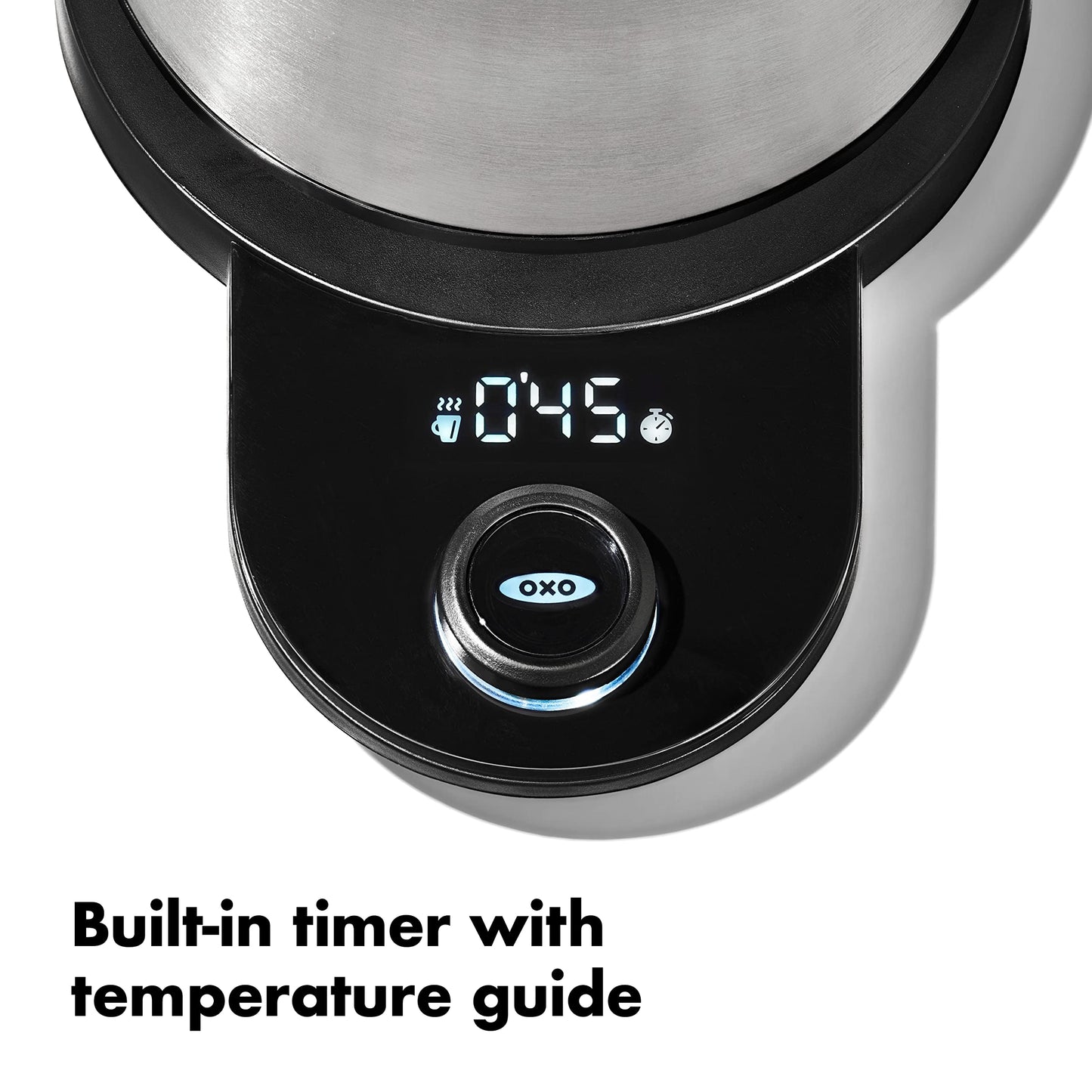 OXO Brew Gooseneck Electric Kettle – Hot Water Kettle, Pour Over Coffee & Tea Kettle, Adjustable Temperature, Built-In Brew Timer, Stainless Steel, 1L