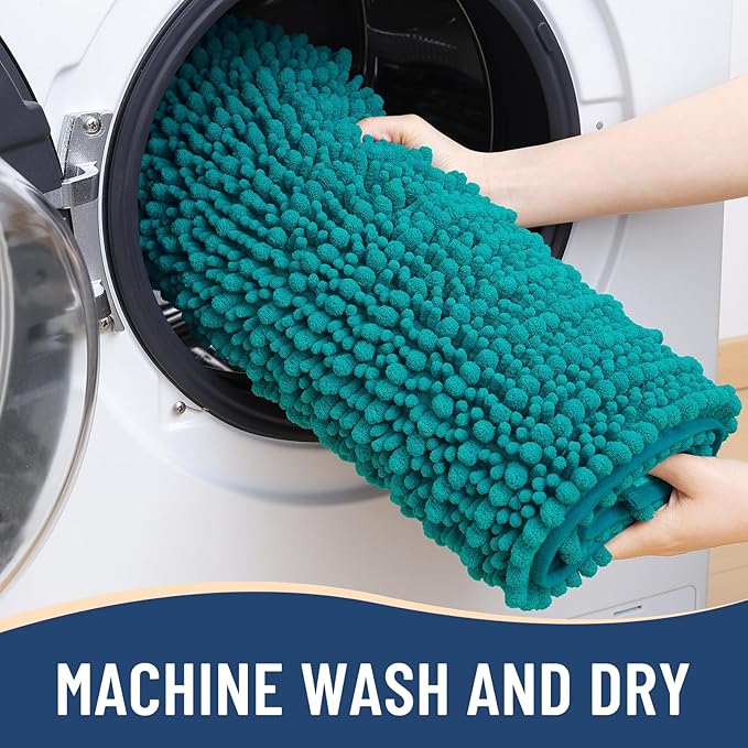 Arotive Luxury Chenille Bathroom Rug Mat, Extra Soft Thick Absorbent Shaggy Bath Rugs, Non-Slip Machine Wash Dry, Plush Bath Mats for Bathroom, Shower and Tub, 24x16, Lake Blue