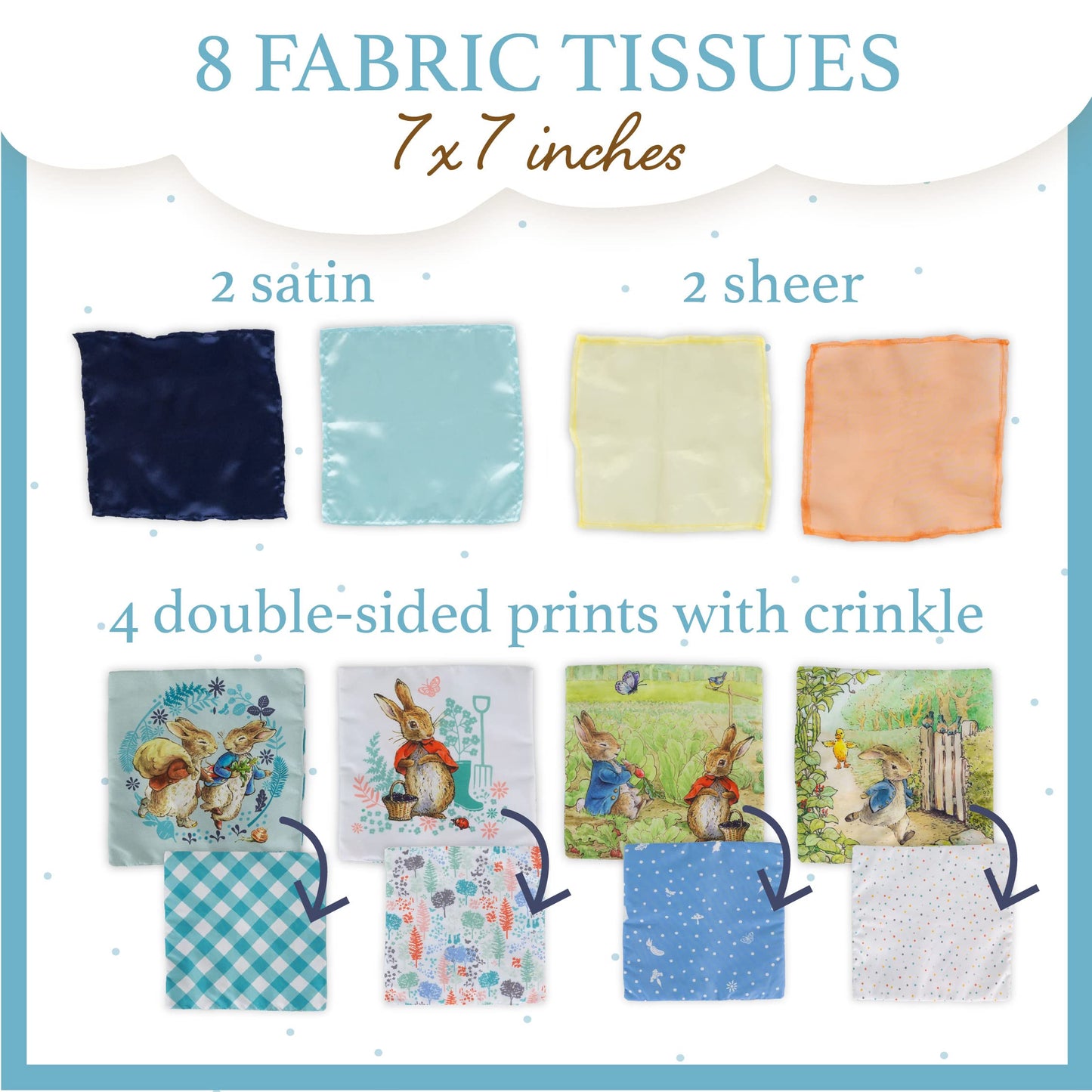 Kids Preferred Peter Rabbit Tissue Box Sensor Toy 8 Double Sided Tissues For Infants, Babies, and Kids Based on the Beatrix Potter Books
