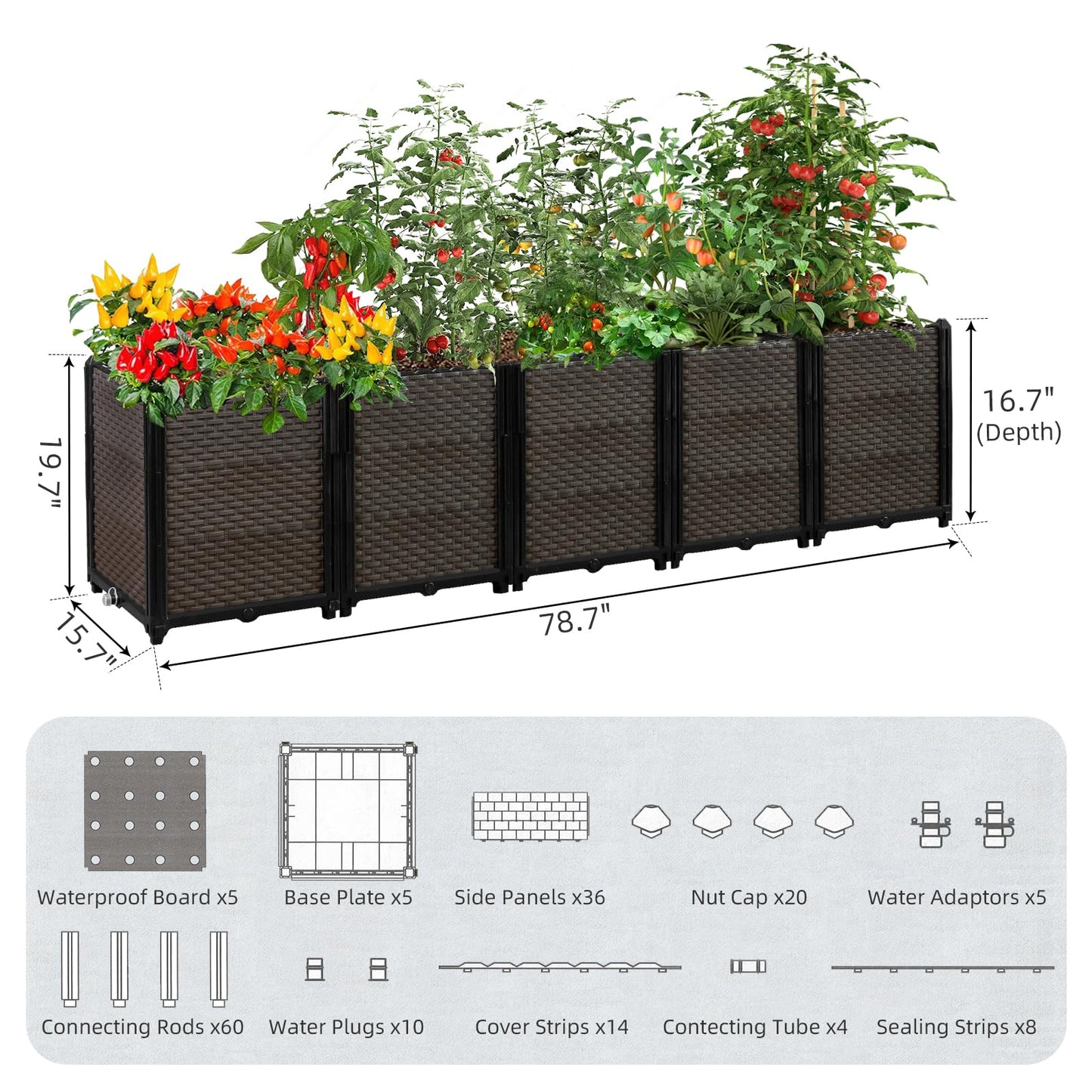 Large Raised Planter Box Outdoor Self Watering 78.7"x15.7"x19.7", Deep Raised Garden Bed - Elevated Garden Box with Drainage Plug, Rectangular Garden Planter Perfect for Patio Balcony Deck