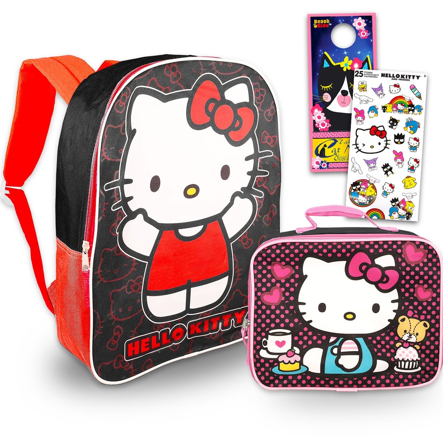 Hello Kitty Backpack with Lunch Box Set - Bundle with 16" School Bag, Lunch Bag, Stickers, More | Hello Kitty Backpack for Kids School Supplies