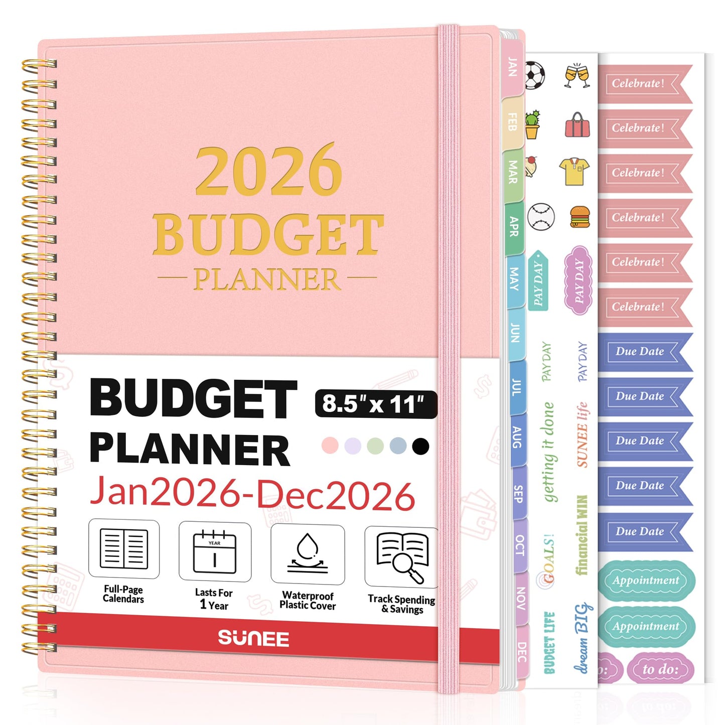 2026 Budget Planner - Monthly Budget Book from JAN 2026 - DEC 2026 with Expense Tracker Notebook, A4 Size (8.5" x 11") Bill Organizer & Finance Planner Account Book to Manage Your Finances, Pink