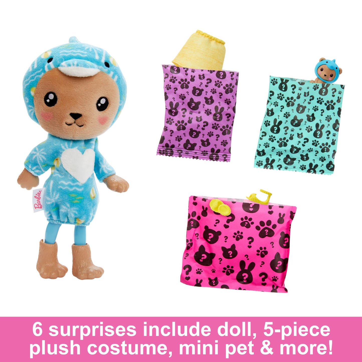 Barbie Cutie Reveal Chelsea Doll & Accessories, Animal Plush Costume & 6 Surprises Including Color Change, Teddy Bear as Dolphin