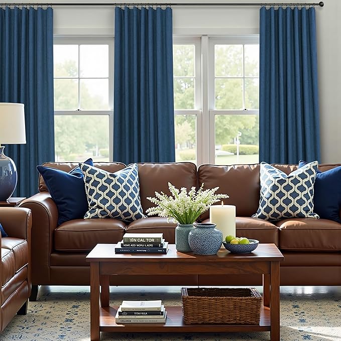 Navy Blue Black Out Curtains 63 Inch Long 2 Panel Burg Linen Textured Thermal Insulated Total Blackout Window Shades Soundproof Dark Out Curtain for Living Room Kids Children Boy Bedroom 63 Length