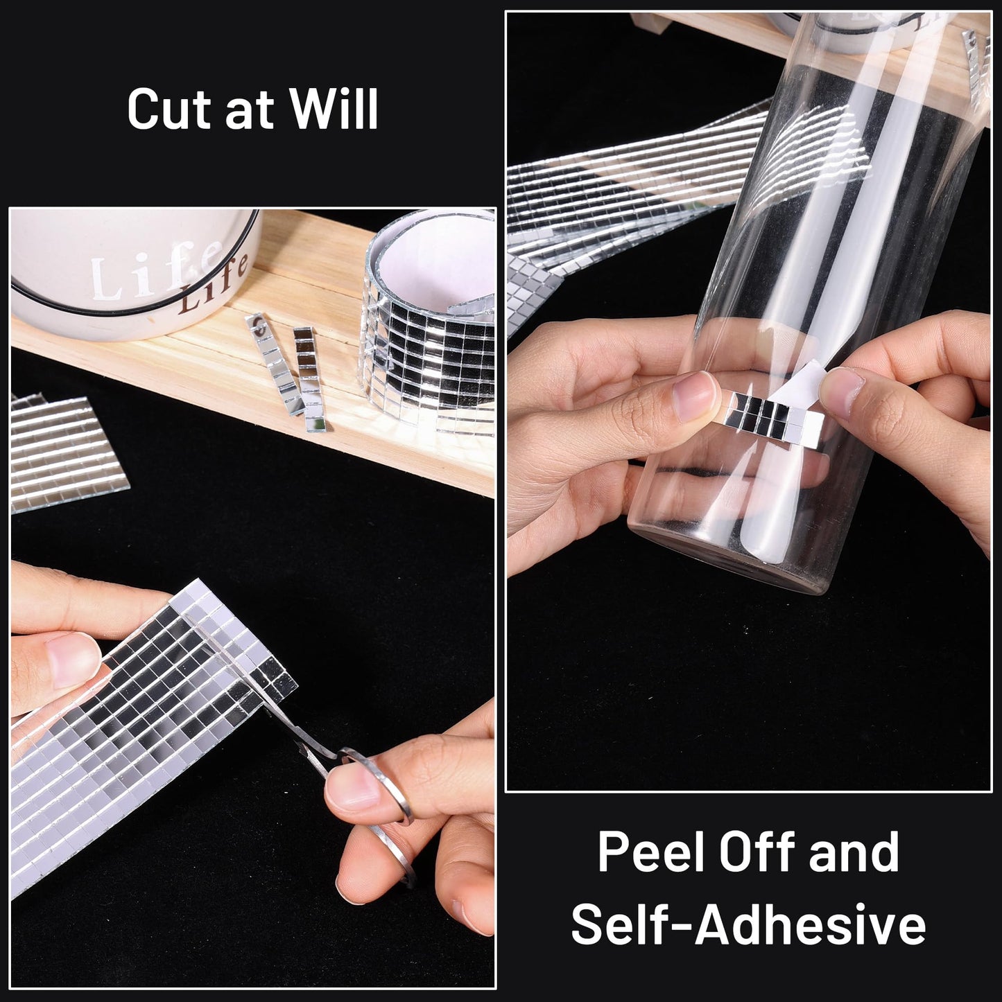 PP OPOUNT 10000 PCS Mini Disco Tiles, 1 Roll 5 x 5 mm Self-Adhesive Disco Ball Tiles, Glass Mirror Tiles for Crafts, DIY Disco Cowboy Hat, Disco Ball, Disco Ball Planter, Photo Frames, Indoor Decor