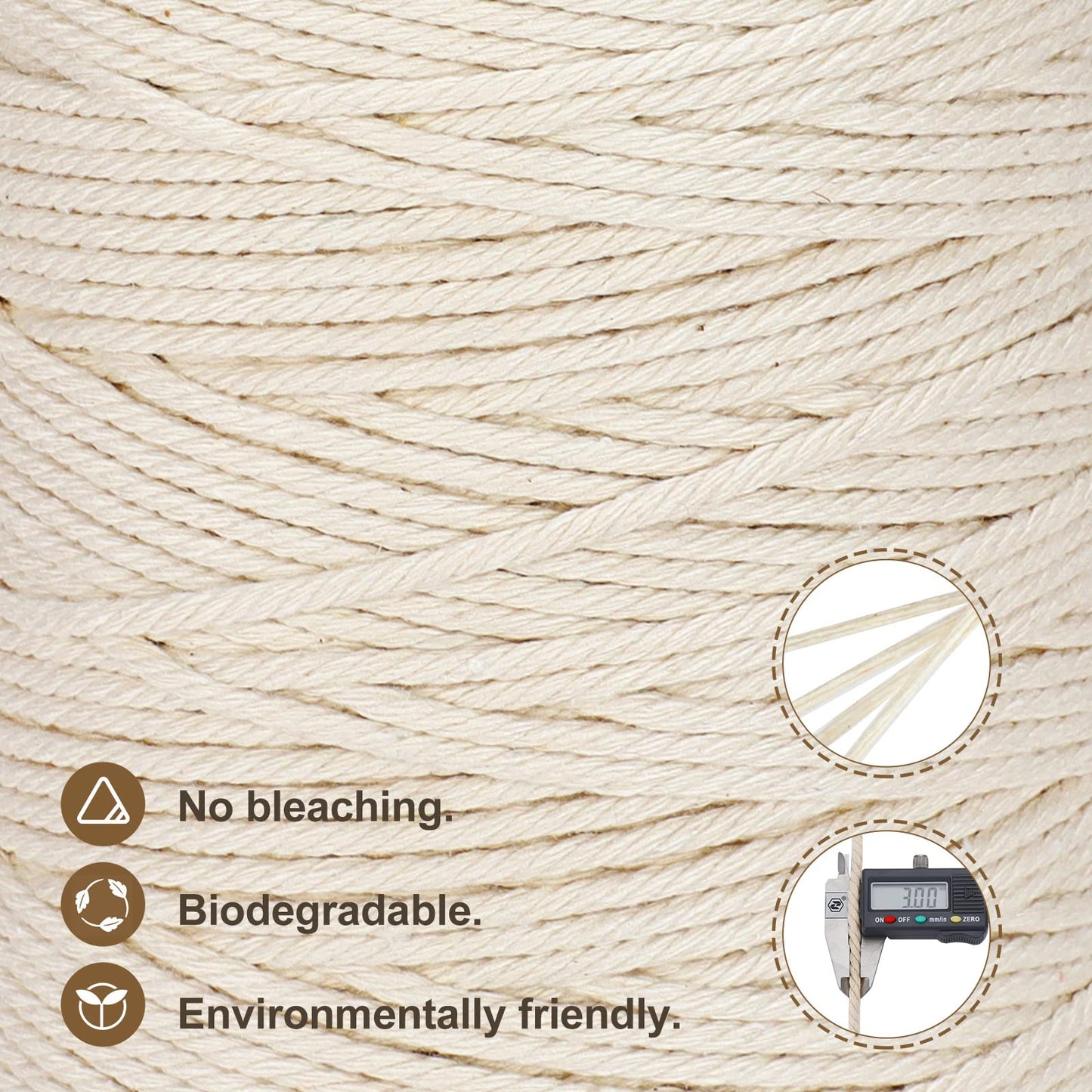 Macrame Cord 3mm x 328yd | 100% Natural Cotton Macrame Rope | 4 Strand Twisted Cotton Cord for DIY Crafts Knitting Plant Hangers Wedding Decor, Dark Green