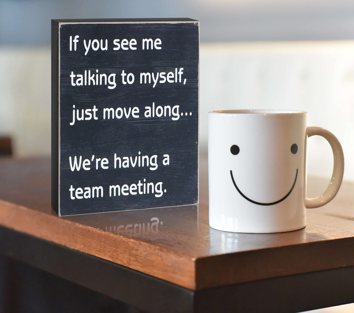 Esur Funny Office Desk Decor Wood Box Sign - Home Office Decorations Supplies for Women - Cute Cubicle Desk Accessories