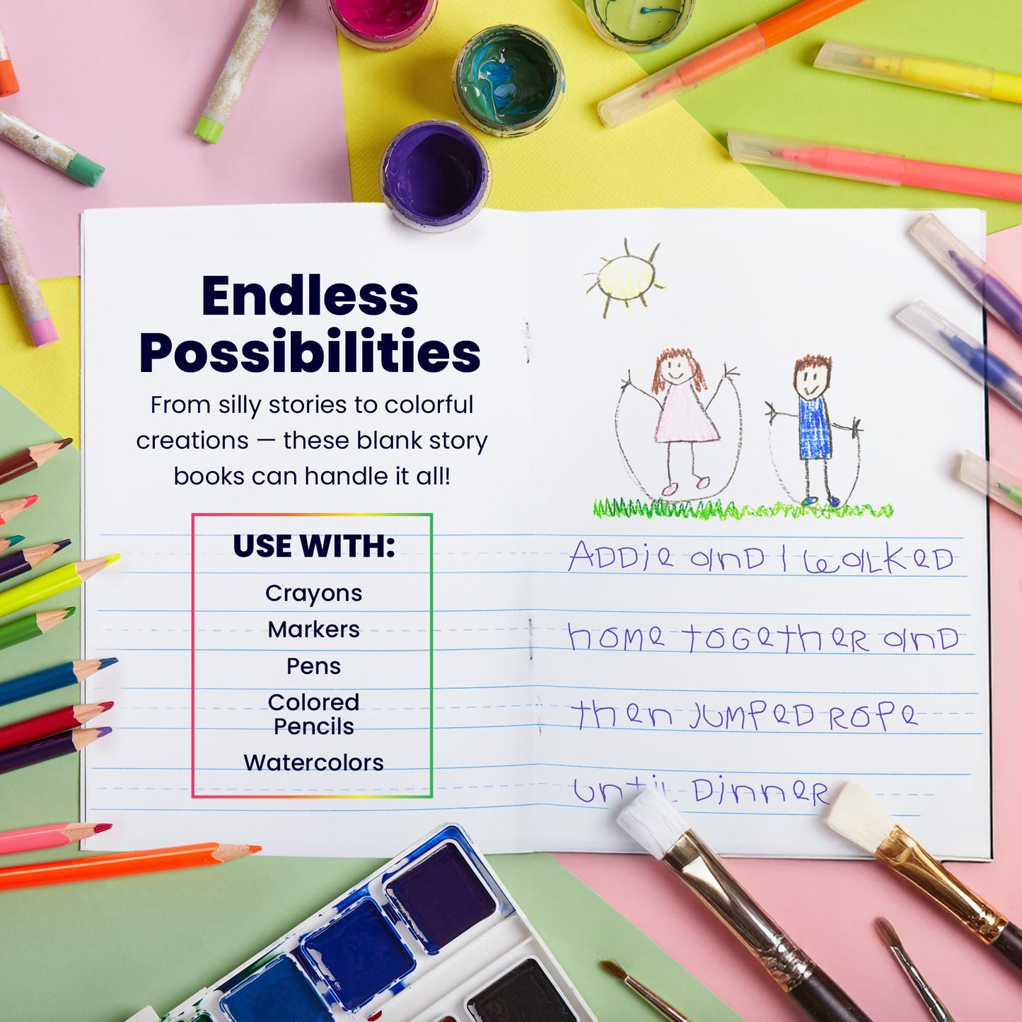 Hygloss Half Blank Books for Kids to Write Stories and Illustrate – Bulk 6 Pack – 5.5" x 8.5" A5 – Small Primary Journal for Grades K-2, Preschool/Kindergarten Notebook with Picture Space – 24 Pages