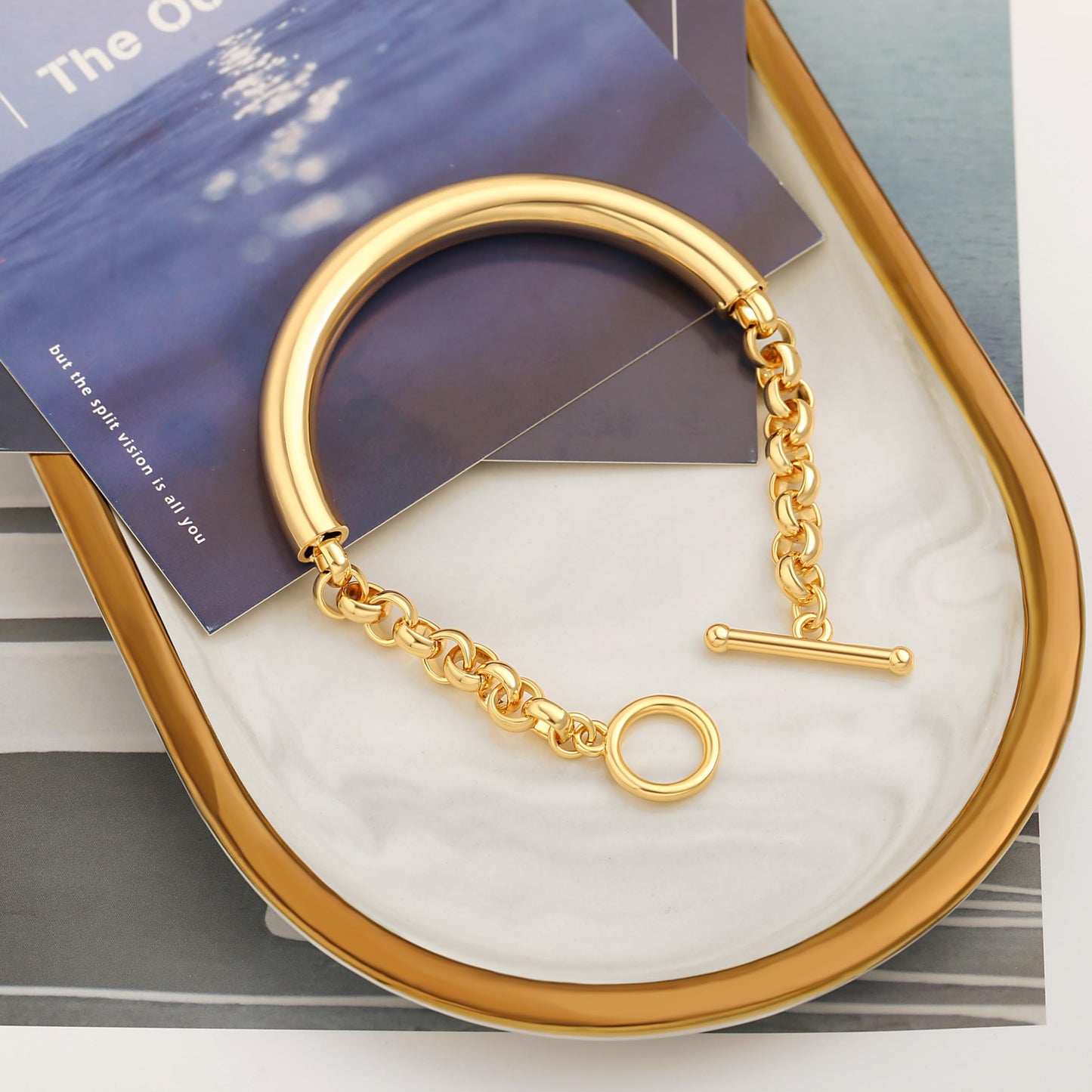SOFYBJA Dainty 18K Gold Catheter Circles Double Mixed Link Bracelet for Women Personalized Bracelet Layered Jewelry