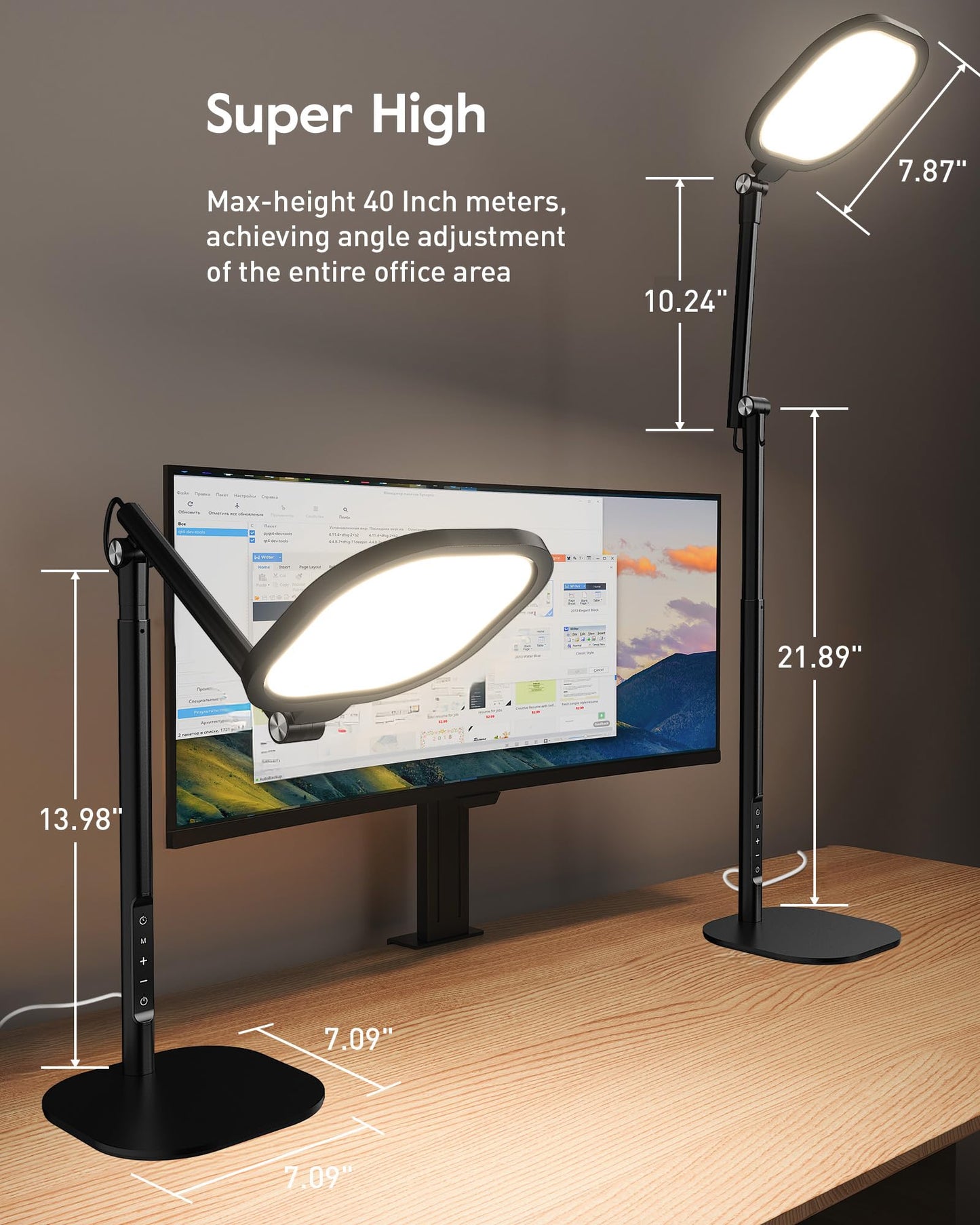 LitONES Led Desk Lamps for Home Office with Base, Tall Desk Lamp with 50 Light Modes & Memory and Timer Func Computer Light, Flexible Adjustable Table Lamps for Video Conference, Architect or Study