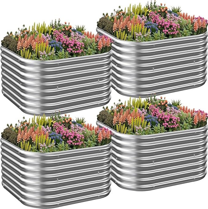 4 Pack 2x2FT Corrugated Galvanized Steel Raised Garden Bed Outdoor, Metal Above Ground Garden Bed for Vegetables and Flowers, Raised Beds for Gardening-2x2FTx10Inch