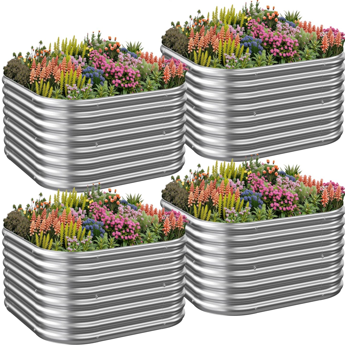 CATMANOR 4 Pack 2x2FT Corrugated Galvanized Steel Raised Garden Bed Outdoor, Metal Above Ground Garden Bed for Vegetables and Flowers, Raised Beds for Gardening-2x2FTx10Inch