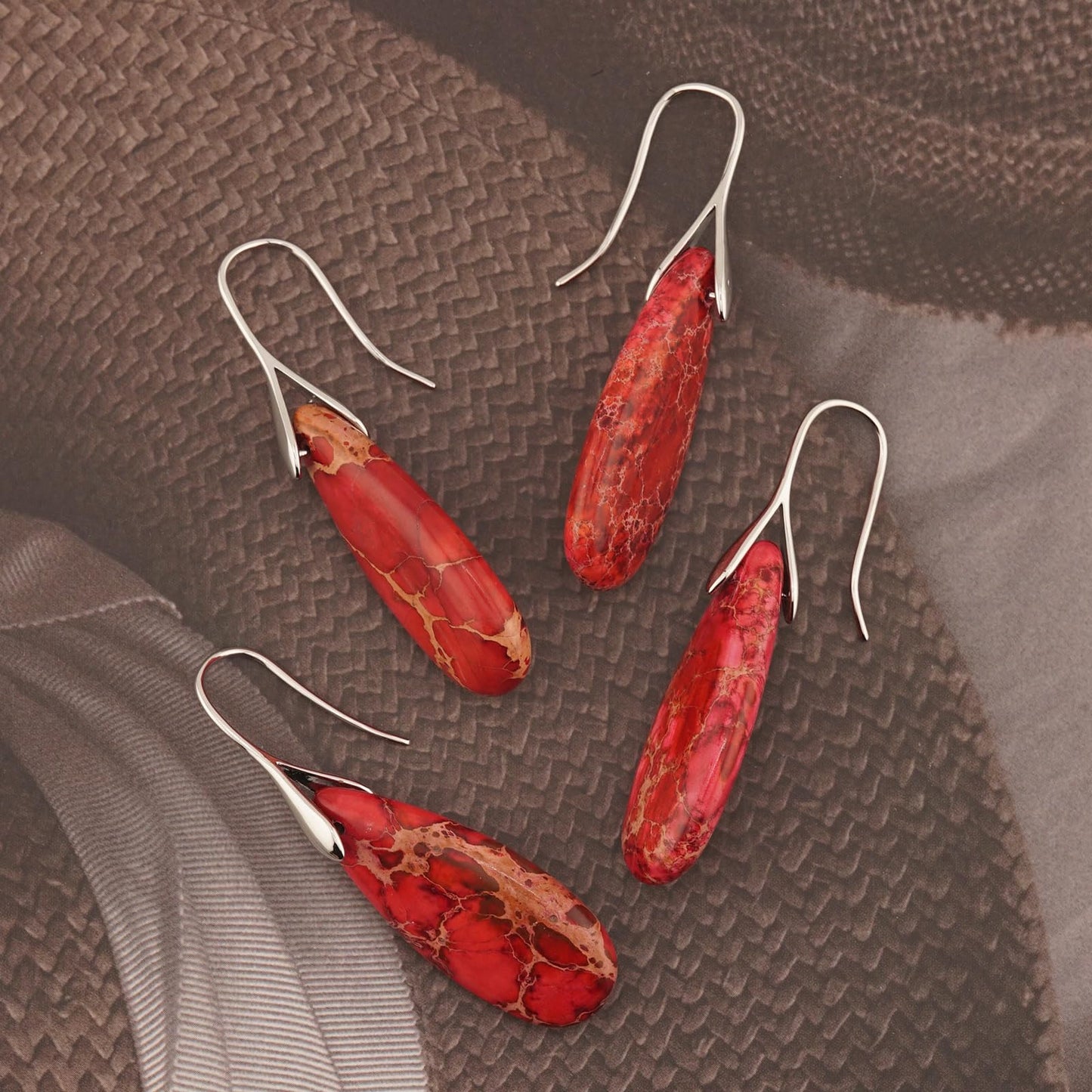 Sriomu Natural Healing Stone Fishhoop Dangle Drop Earrings Statement Gold silver earrings