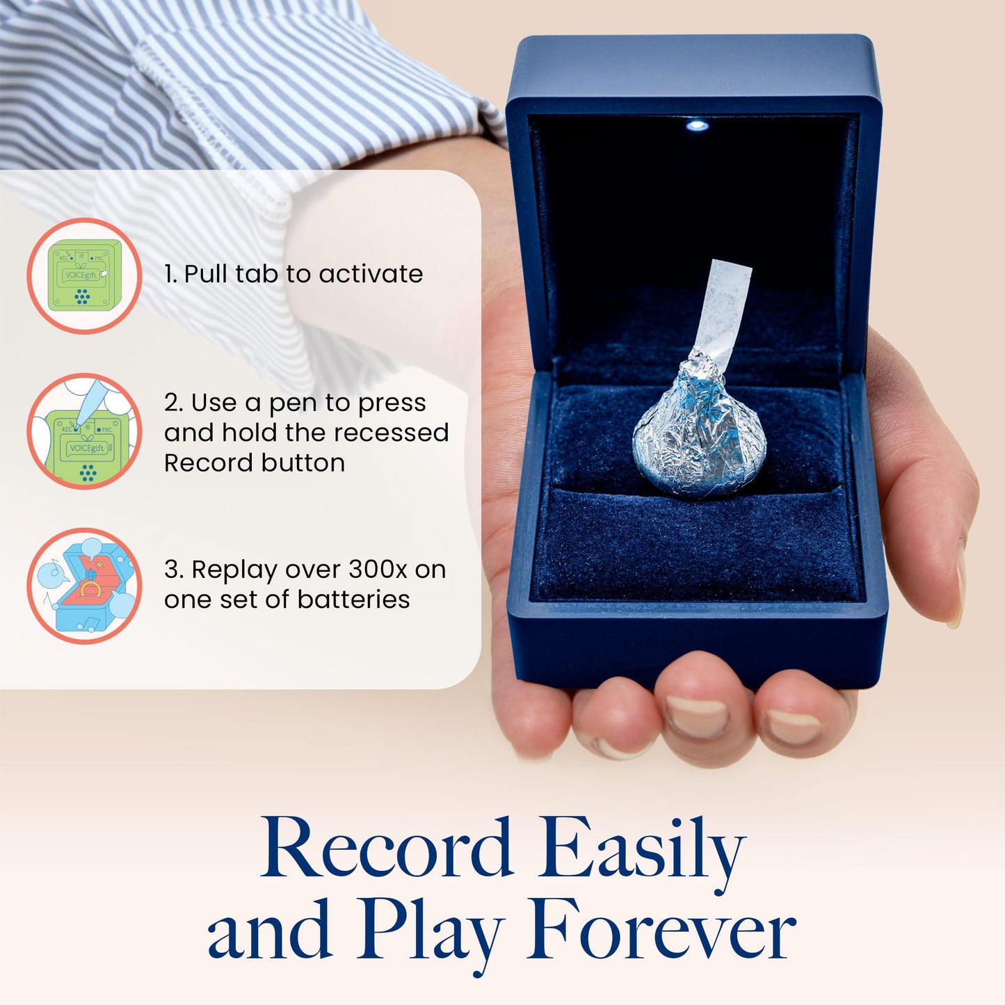 VOICEGIFT Ring Box Recordable Ring Box with LED Light, 60-Second Voice Recorder, Velvet Jewelry Gift Box for Proposal, Engagement, and Keepsake | Midnight Blue