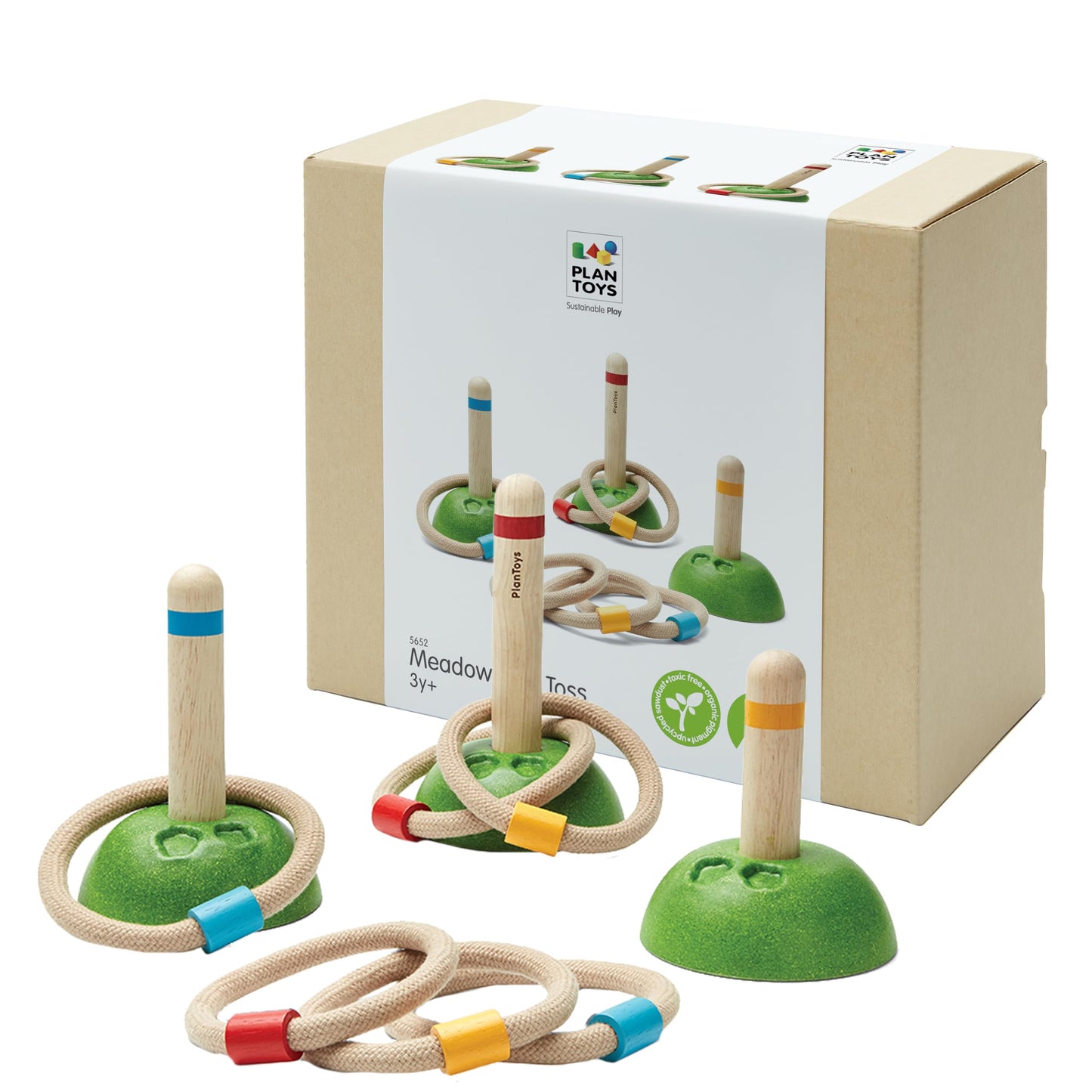 PlanToys® Meadow Ring Toss Wooden Montessori Coordination and Gross Motor Toy | Focus, Aim, Balance and Movement Development Activity | Eco Friendly Outdoor and Indoor Learning Game