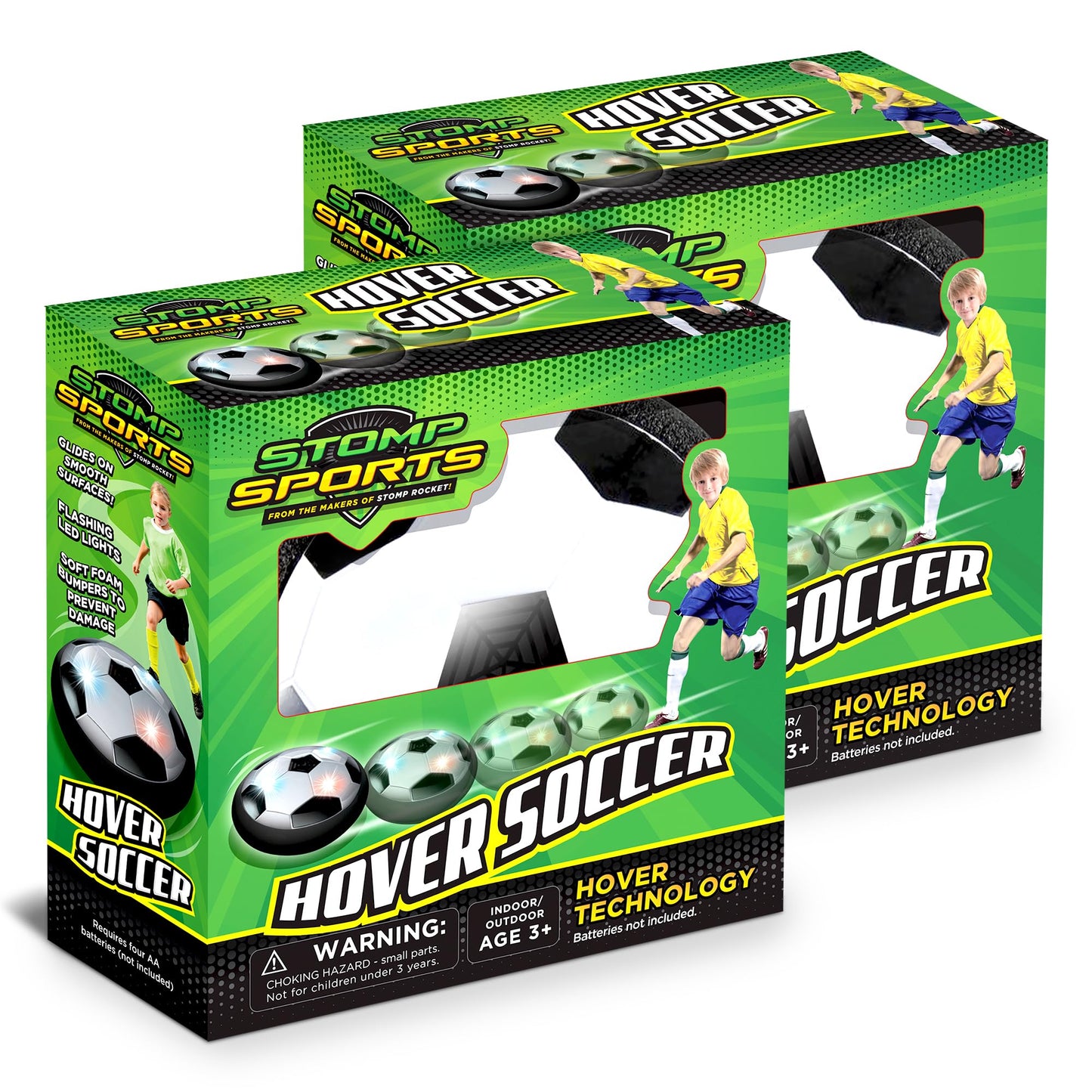 Hover Soccer 2 Pack from The Makers of Stomp Rocket – LED Lights and Padded Bumpers Indoor Air Soccer Toy for Boys Girls Ages 3 4 5 6 7 8 + Fun Games