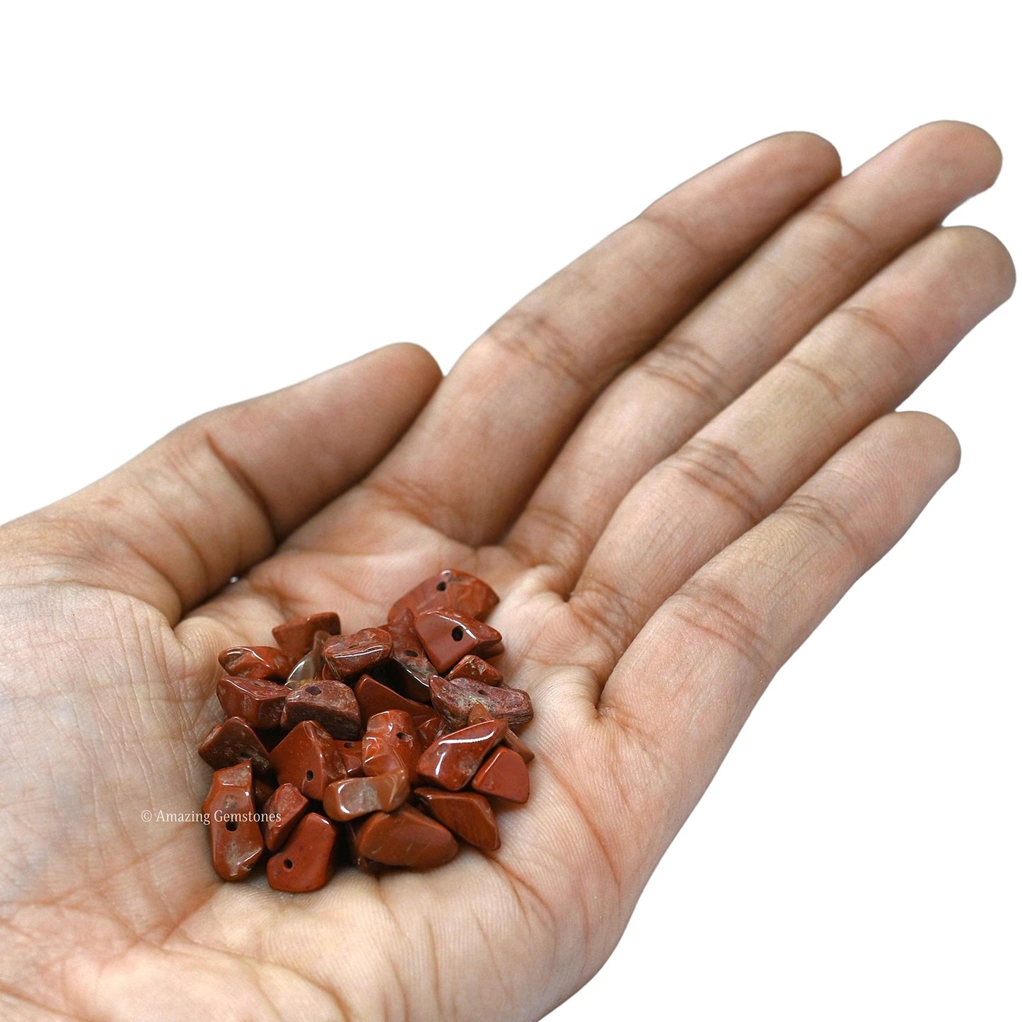 Red Jasper Pre Drilled Natural Crystals Crushed Chips Beads for Jewelry Making, DIY Handmade Healing Crystals (25 Inch Strand)