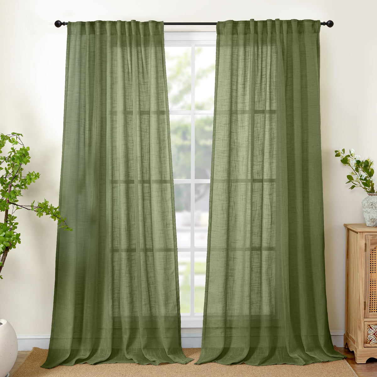 Green Linen Curtains (2 Count)