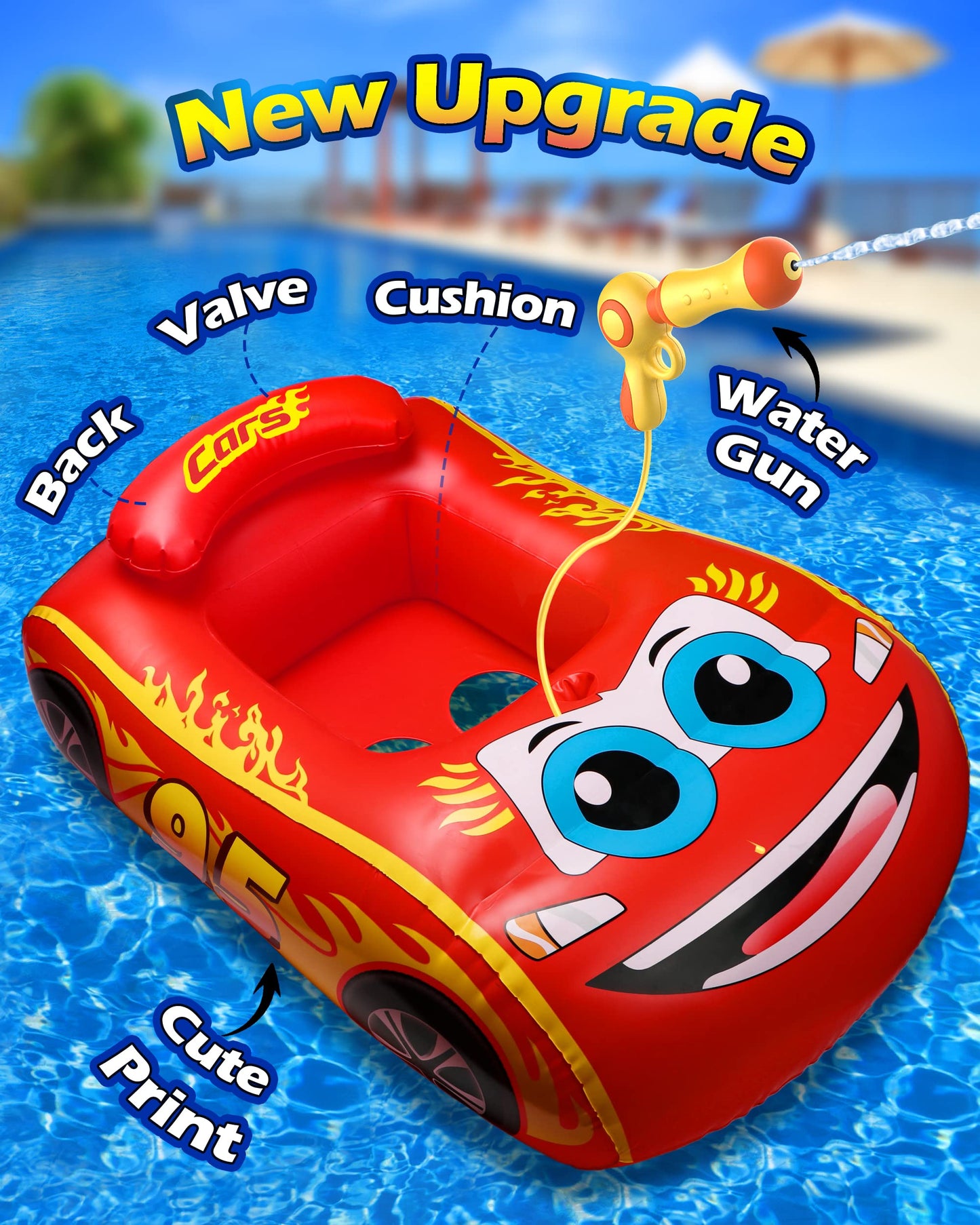 HopeRock Kids Pool Float with Water Gun - Inflatable Ride-on Swimming Toy for Boys Aged 3-8, Summer Fun (Red)