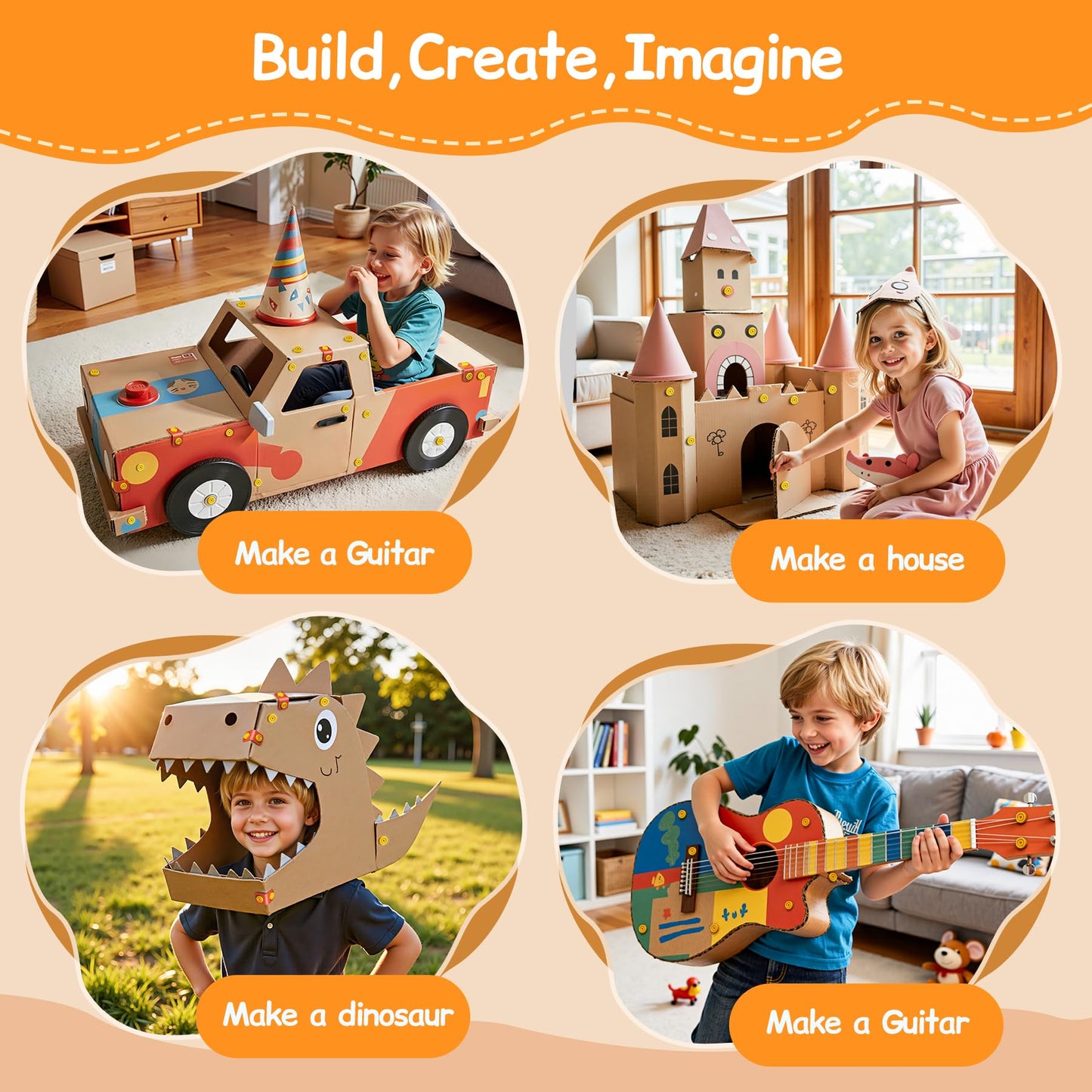 Kids Cardboard Cutter Safe Tool Set 150 Pcs Cardboard Construction Kit for Todder with Storage Box,Creative Educational Toys Gift for Boys Girls