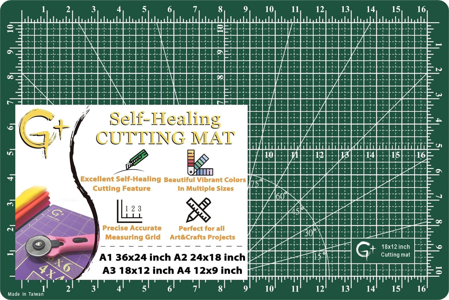 G+ Self healing Crafting Mat 12" x 18", Double-Sided Cutting Board 5-Ply Rotary Cutting Mat for Crafts, Fabric, Quilting, Sewing, Hobby, Precision Project