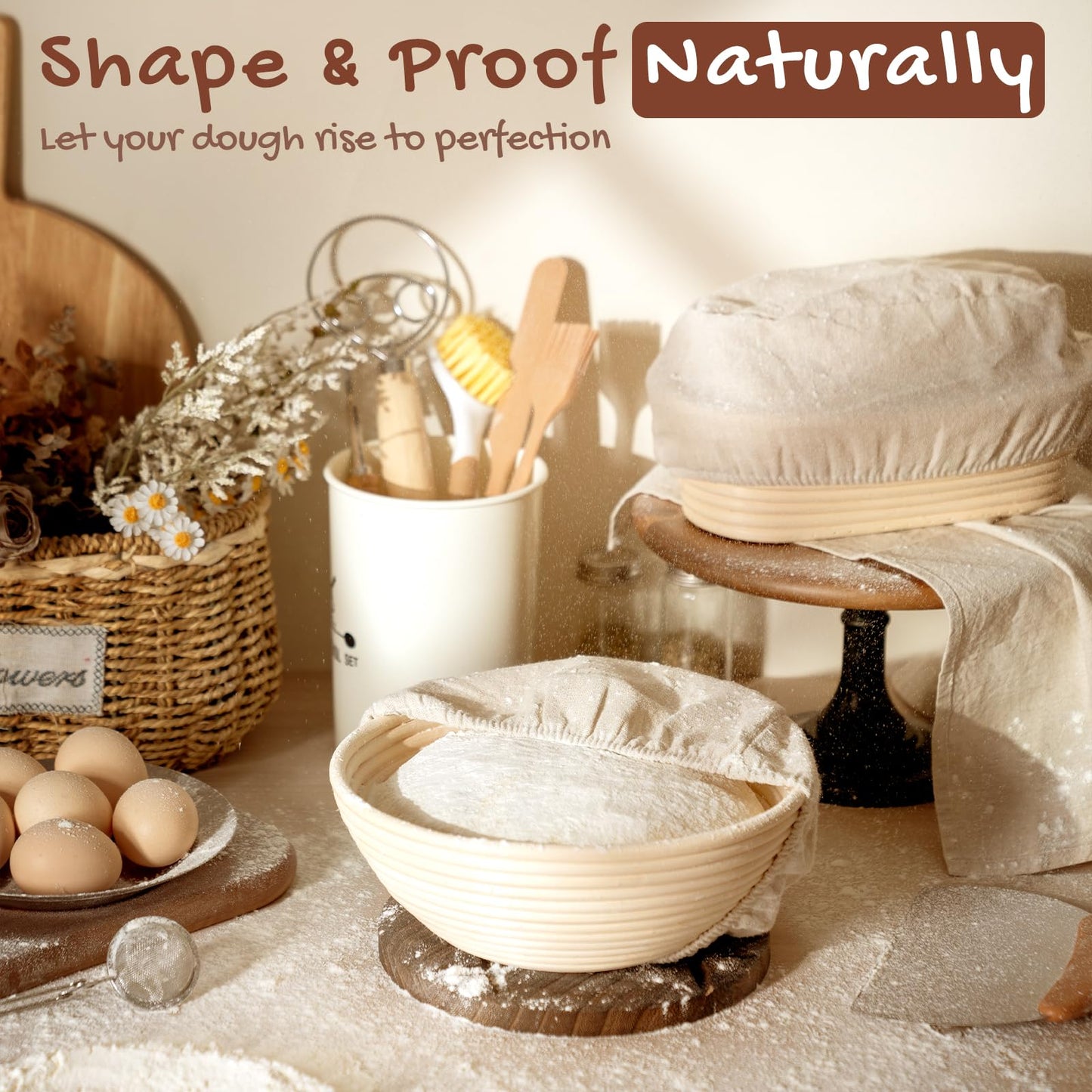 Astercook Sourdough Starter Kit with Round & Oval Banneton Bread Proofing Basket, Bread Sling, Starter Jar, Dough Whisk, Scrapers, Stencils, Complete Sourdough Bread Baking Supplies, Mothers Day Gifts