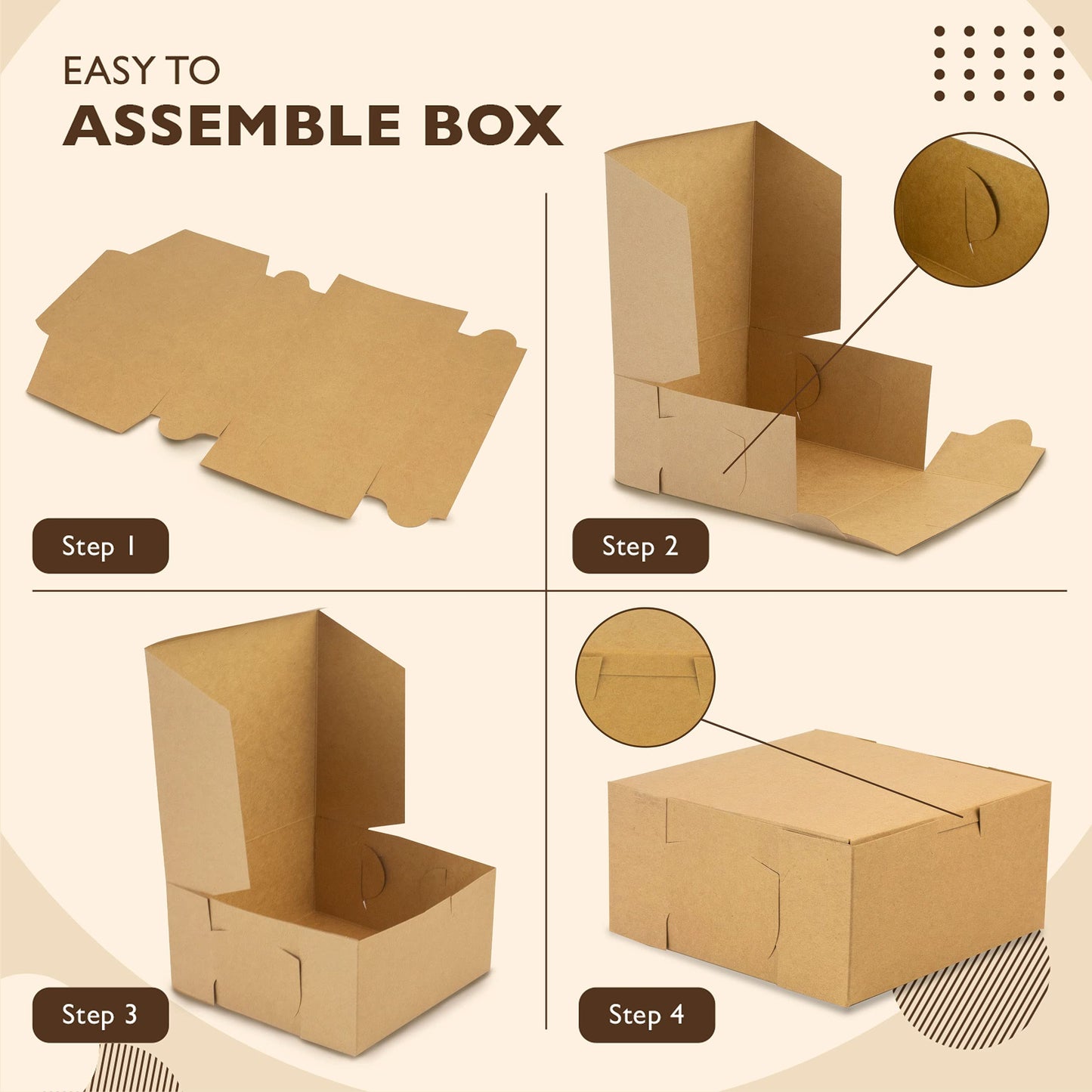 Fit Meal Prep 25 Pack Kraft Bakery Boxes, 6 x 6 x 3 Inches Brown Pastry Boxes, Cardboard Treat Boxes Pie Boxes Cookie Boxes Dessert Boxes for Cupcakes, Chocolates, Donuts, Macarons