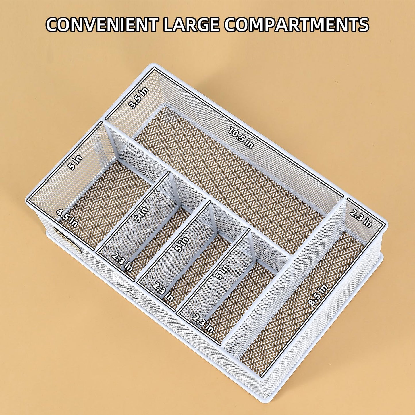 VIKEYHOME Paper Plate Organizer, Metal Silverware Caddy with 6 Compartments for Knives, Spoons, Cups, Forks, Napkins, Utensil Holder for Party, Camping, Picnic, White