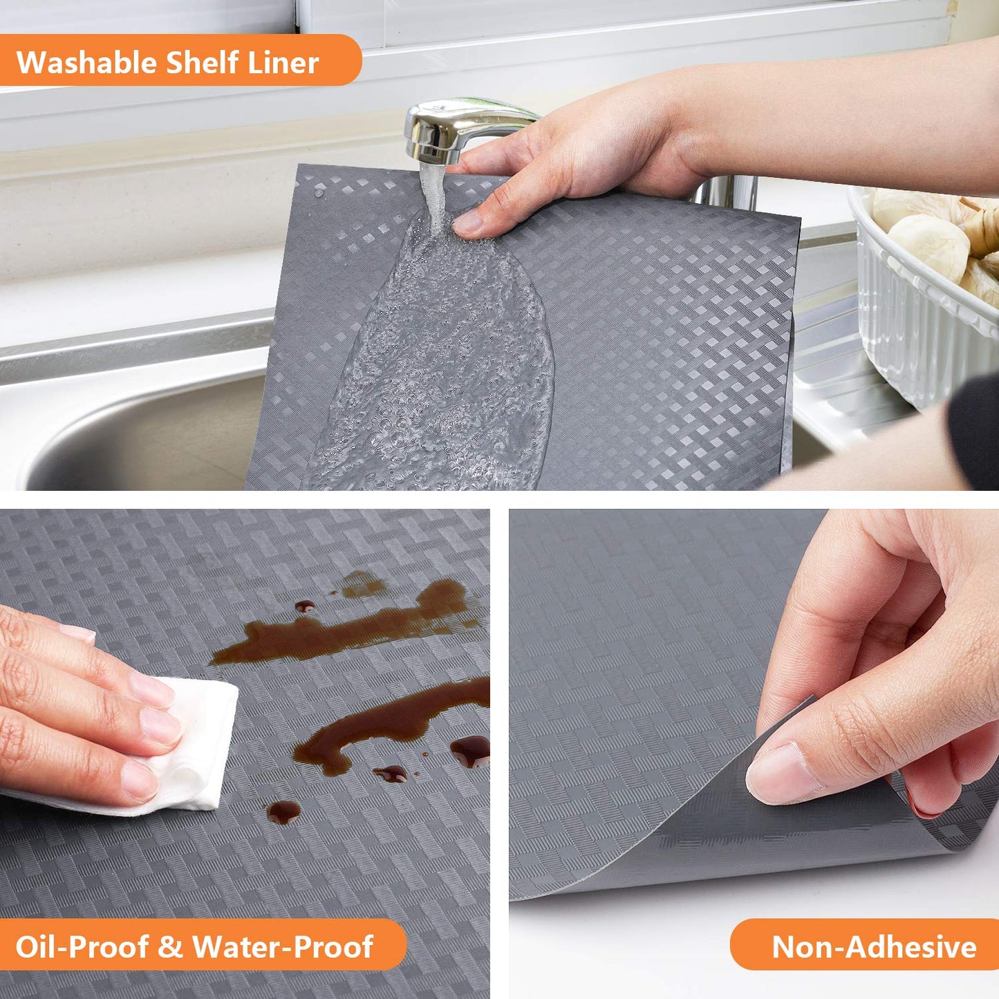 StaHom Shelf Liners for Kitchen Cabinets, Waterproof and Oil-Proof Kitchen Cupboard Liner, Refrigerator Liners and Plastic Drawer Mats EVA Non Adhesive Shelves, Fridge - Gray 11.8 x 118 Inches