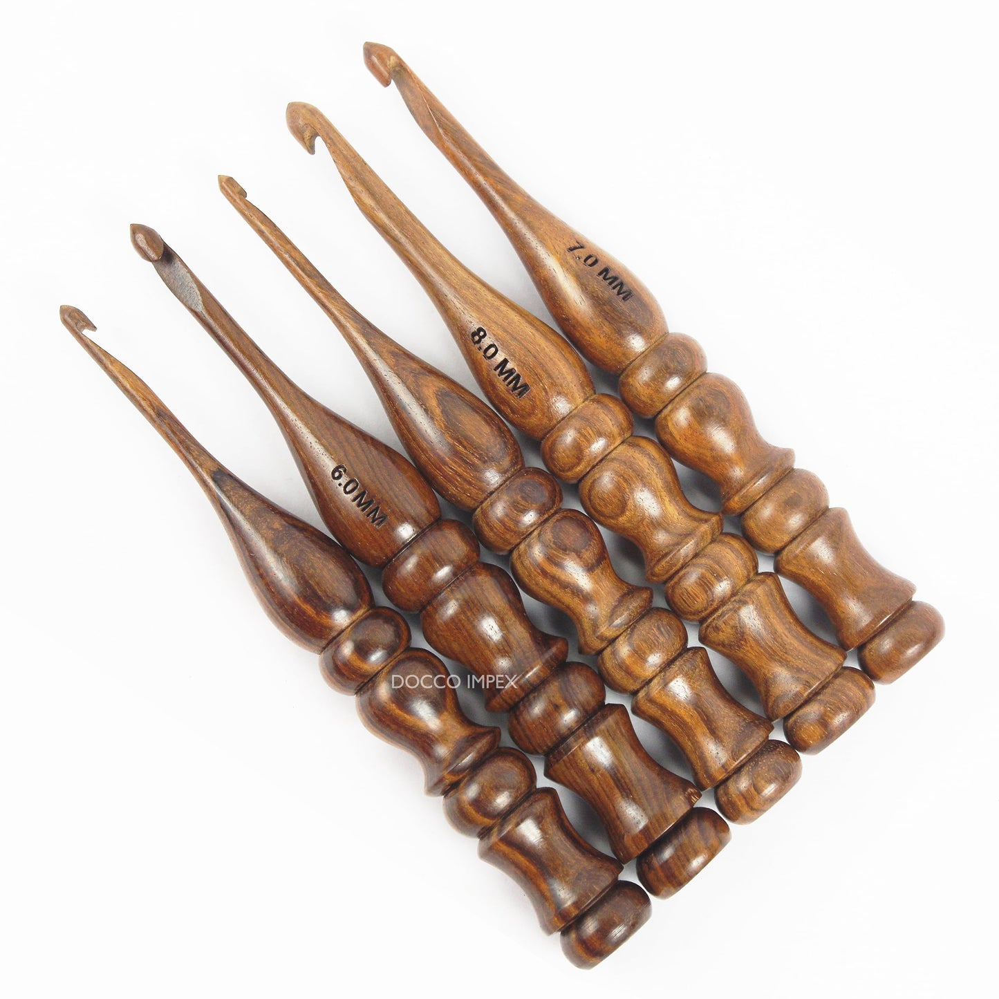 Wooden Crochet Hooks Set Rosewood Needles for Knitting & Crocheting Size 4mm to 8mm Ergonomic Soft and Comfortable Grip Handle “Yarn Accesories (Set of 5)