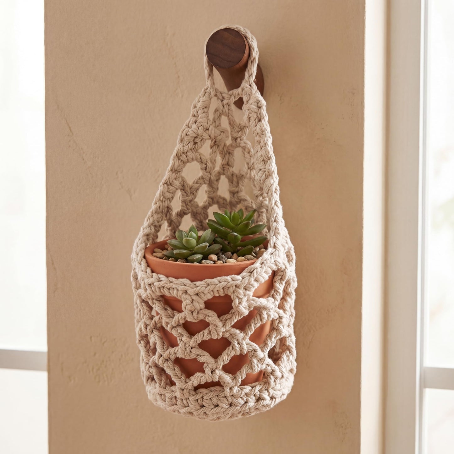 Teecyhooo 6 Pk Wall Planters for Indoor Macrame Plant Hanger Boho Wall Mounted Flower Baskets Hanging Planter, Plants and Pots are Not Included(White,4 x 8 Inch)