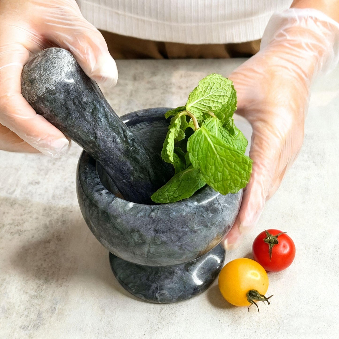 MASALACO Marble Heavy Duty Mortar and Pest Set, Grinding Seed Fragrance, Kitchen Masher, Fragrance Grinder, Black