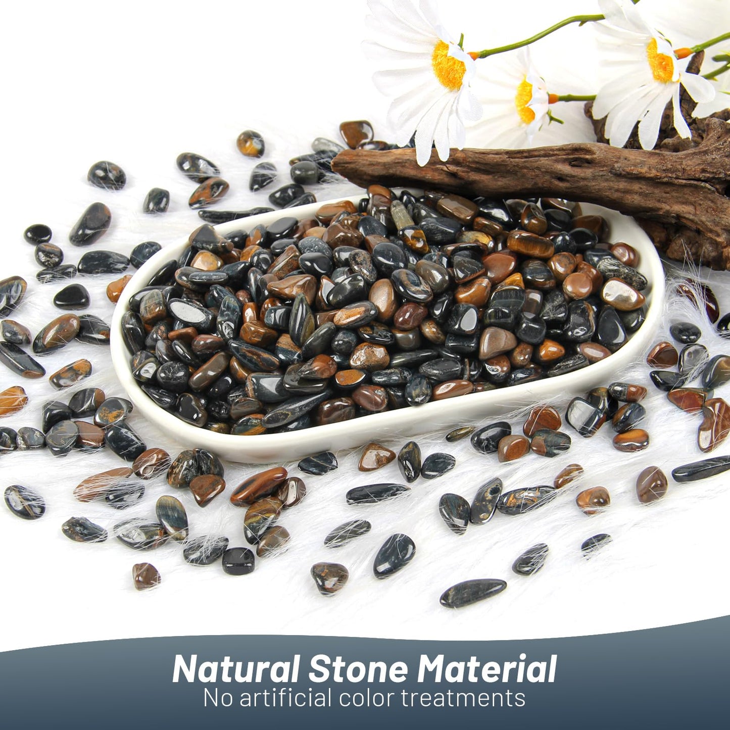 1.1lb Natural Crushed Blue Tiger Eye Crystal Tumbled Chips-Healing Crystals Chips Bulk, Crushed Crystal Gemstones for Crafts, Beautiful Package for Gift (Blue Tiger Eye)