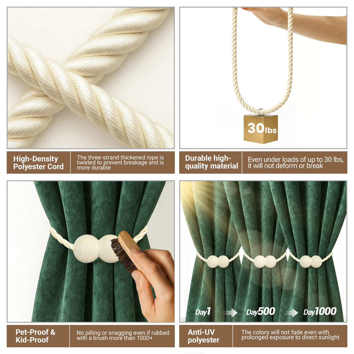 Magnetic Curtain Tiebacks Beige 4 Pack