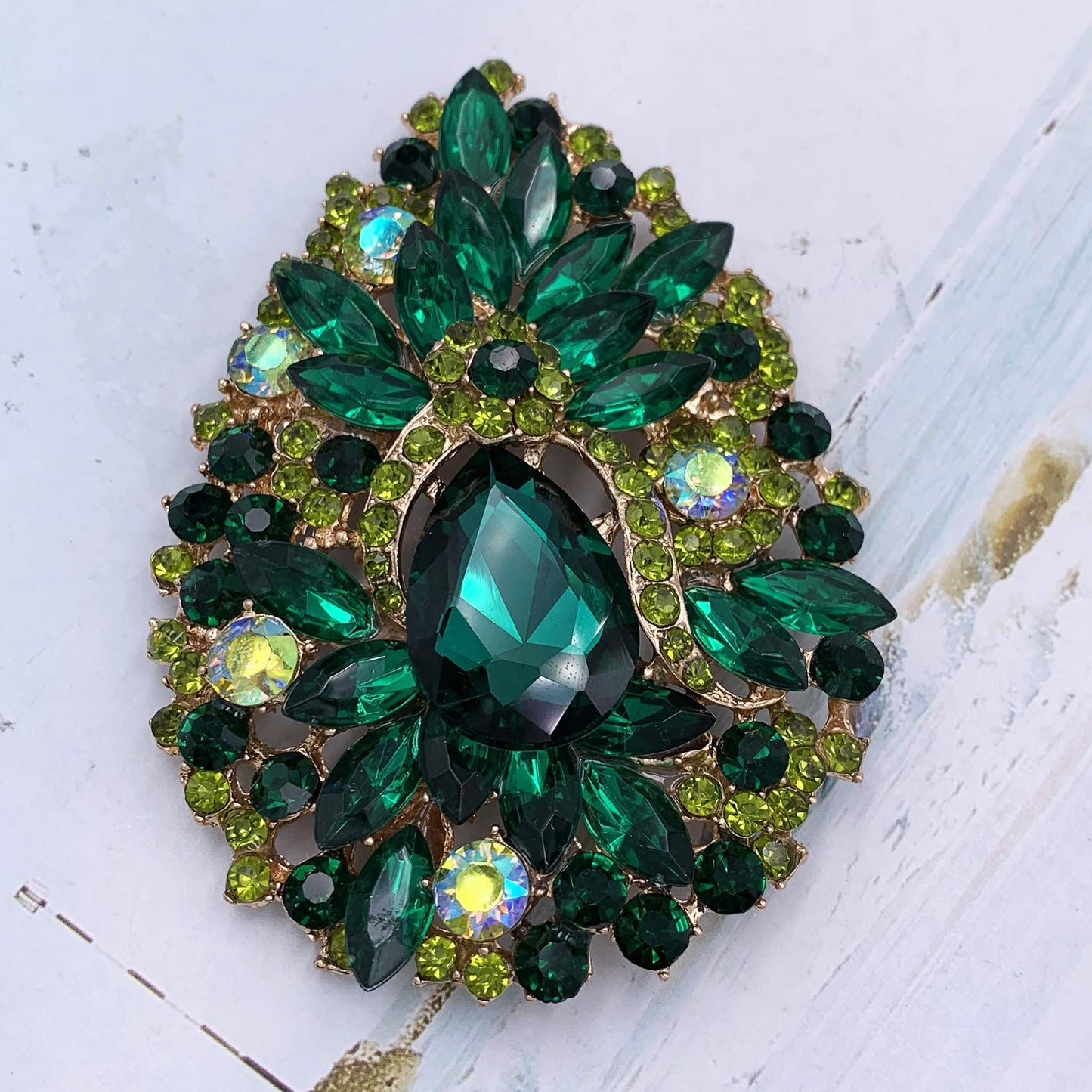 SELOVO Huge Big Large Flower Green Statement Brooches and Pins Scarf Jewelry Gold Tone