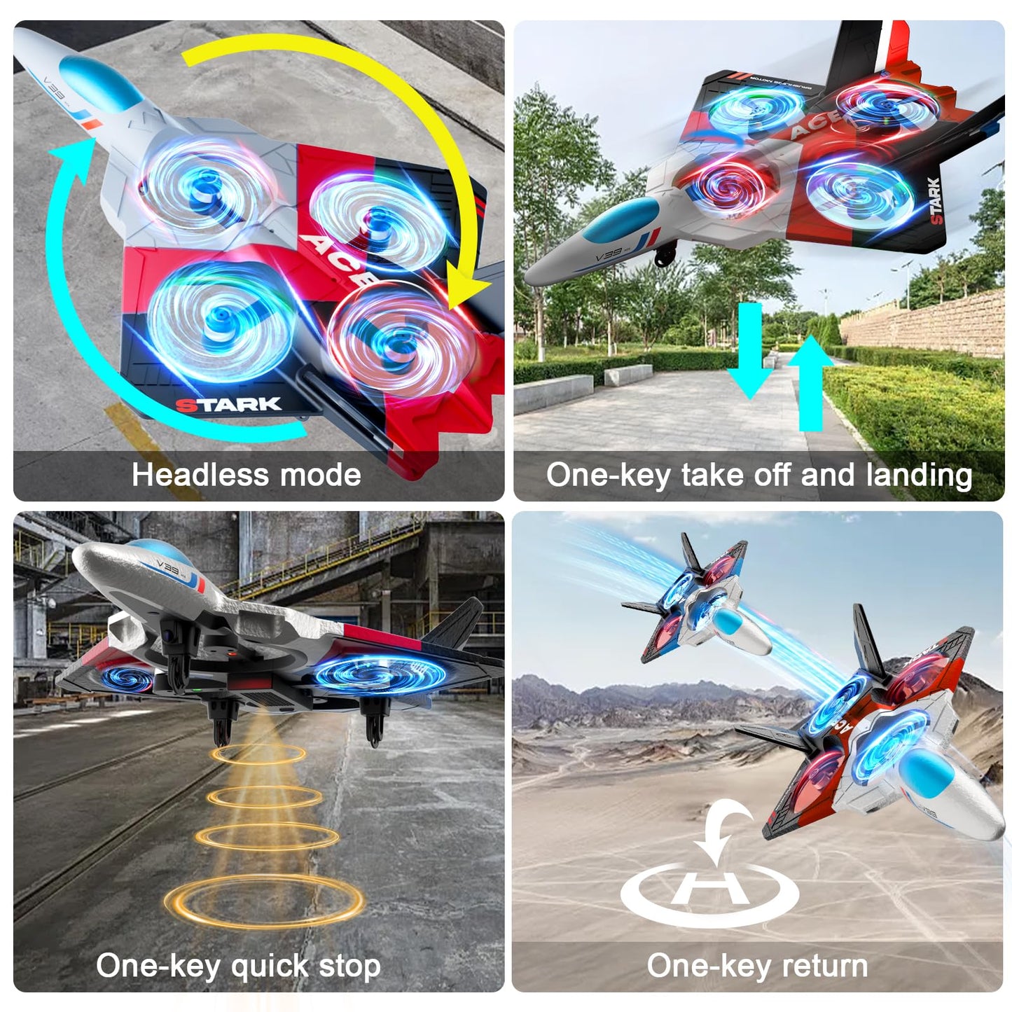 4DRC V39 RC Plane with Camera for Adults Kids, RC Airplane Fighter Jet 2.4GHz RTF Glider Aircraft Plane Toys,Waypoint Functions,Altitude Hold, Gesture Selfie,3D Flips,2 Batteries,Red