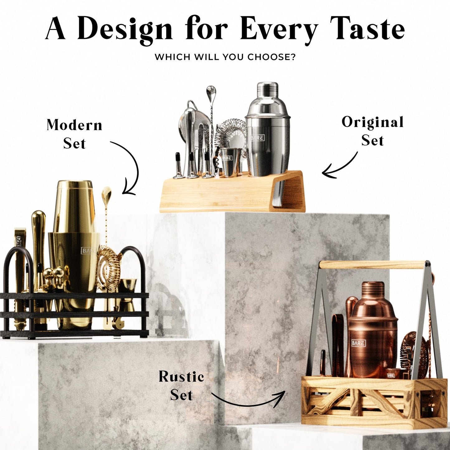 BARE BARREL® Mixology Bartender Kit Bar Set | 16-Piece Cocktail Shaker Set | Martini Barware Mixing Tools for Home Bartending | Incl. 35 Recipe Cards | Gift Set (28oz Boston Shaker, Silver/Natural)