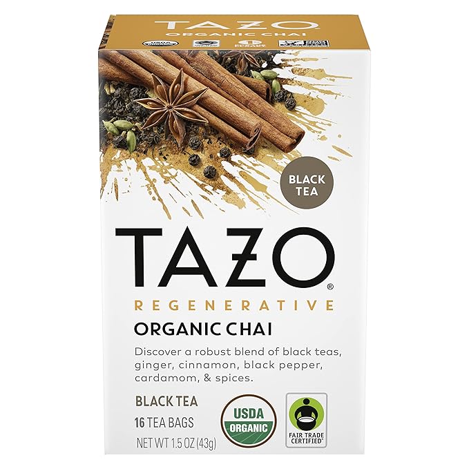TAZO Tea Bags, Black Tea, Regenerative Organic Chai Tea, 16 Count (Pack of 2)