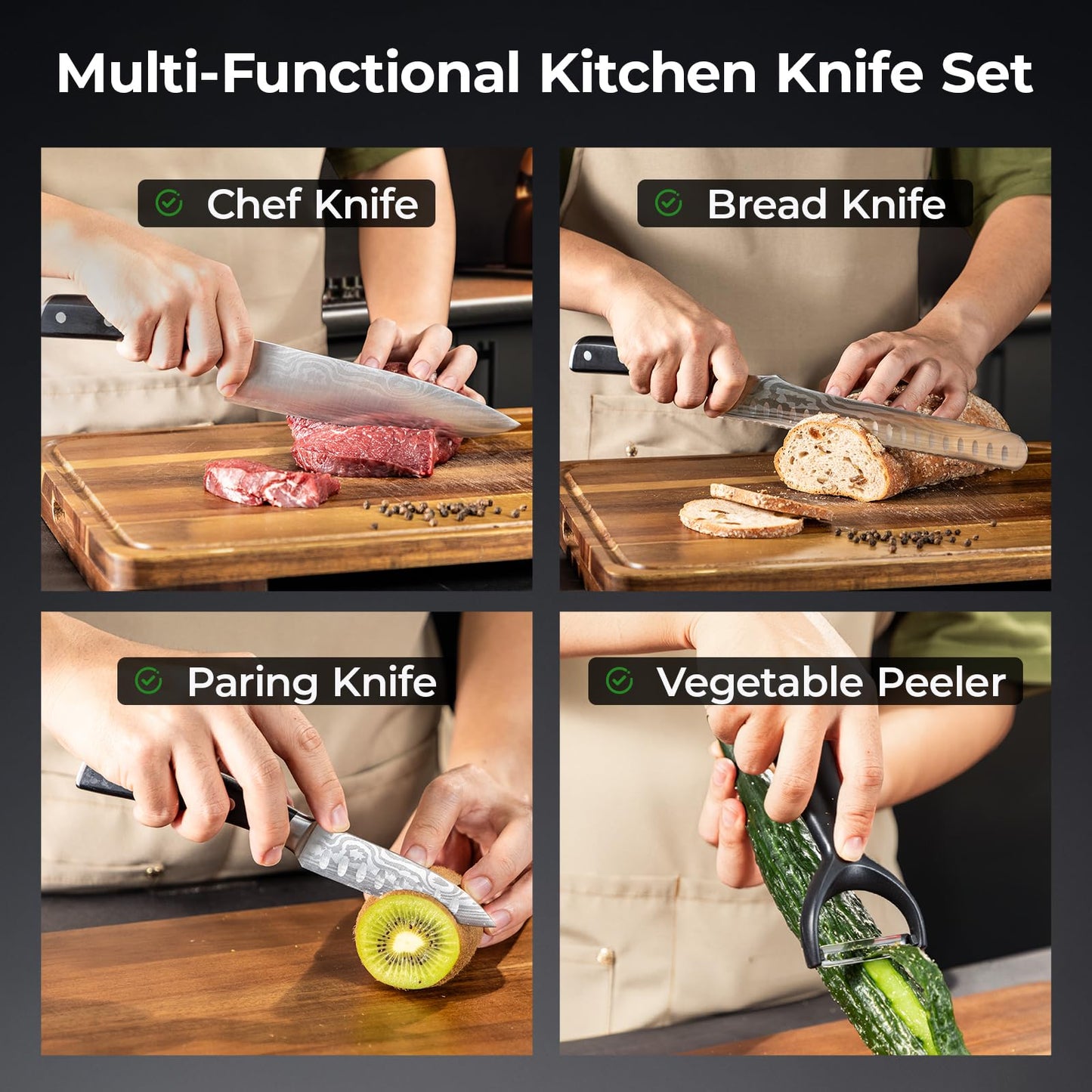 CoquusAid Kitchen Knives Set, 4 PCS Professional Chef Knife Set, Razor Sharp High Carbon Stainless Steel Knife Set, Ergonomic Handle Design, Ideal for Everyday Home Use, Perfect Gifts for Kitchen