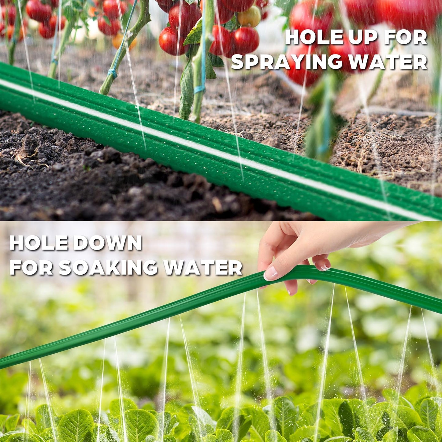 Jin&Bao Sprinkler Hose with Holes 100FT(50FTx2pack), Heavy Duty Garden Watering Hose, High-Efficiency Lawn Sprinkler System with Staples