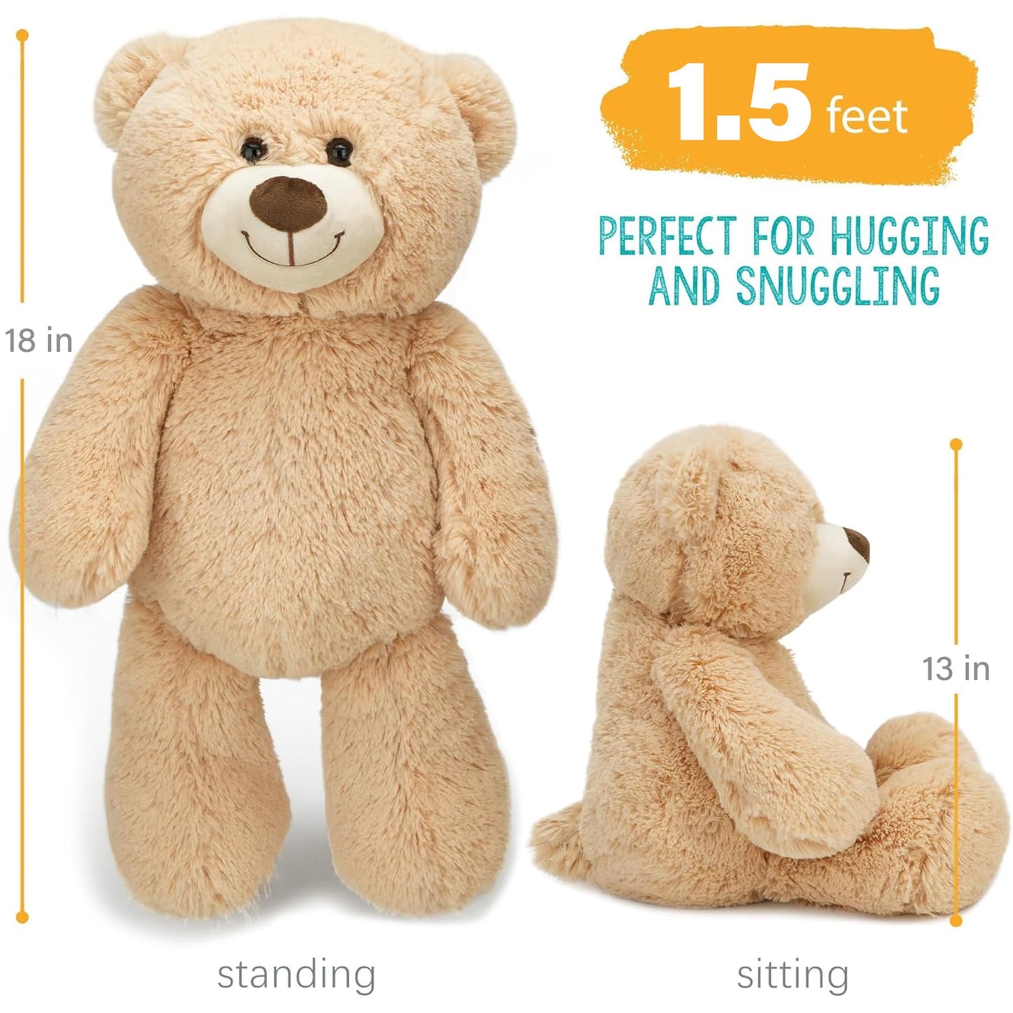 BenBen Teddy Bear Stuffed Animal, 18 inch Brown Stuffed Teddy Bear Plush Toy, Soft Plushies Gifts for Baby Shower, Easter Decorations