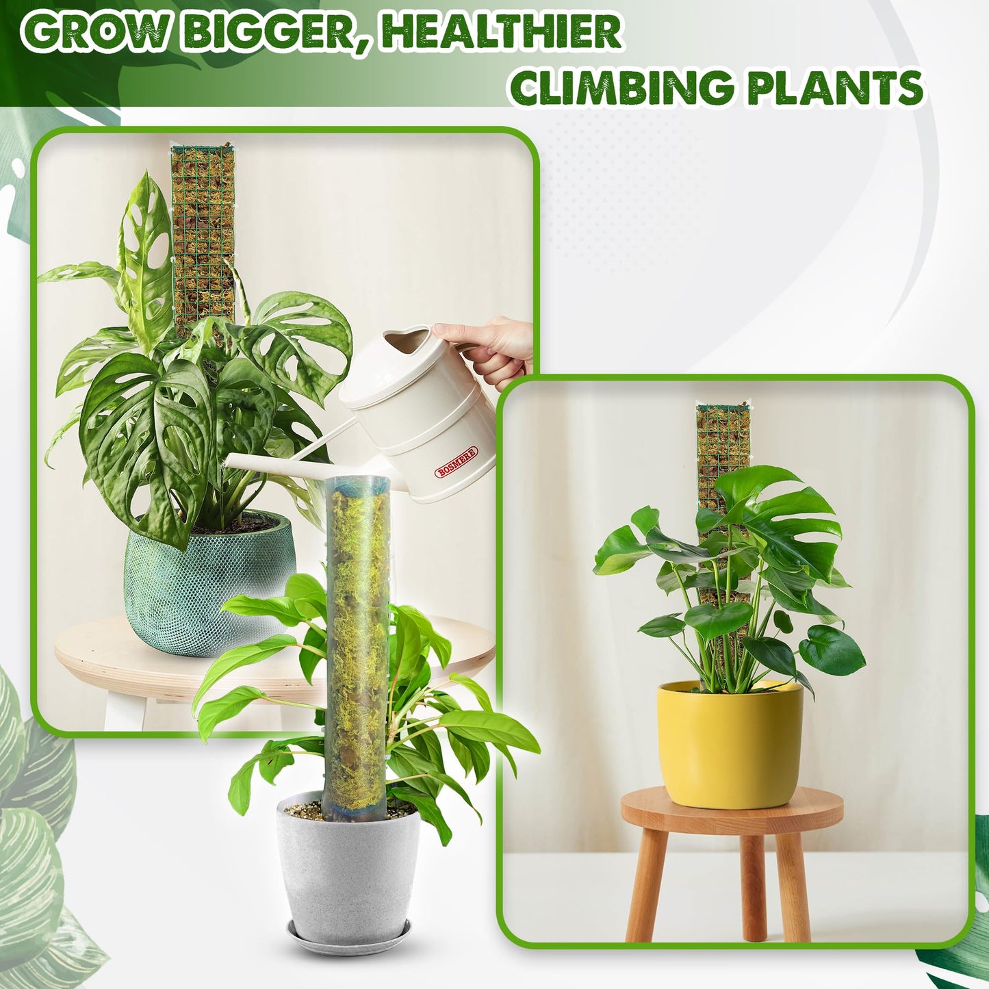DUSPRO D-Shaped Plastic Moss Poles for Climbing Plants Monstera Stackable Moss Pole for Plants Moss Plant Pole Handmade Moss Stick for Indoor Plants Grow Upward 2 Pack 16.5 inches