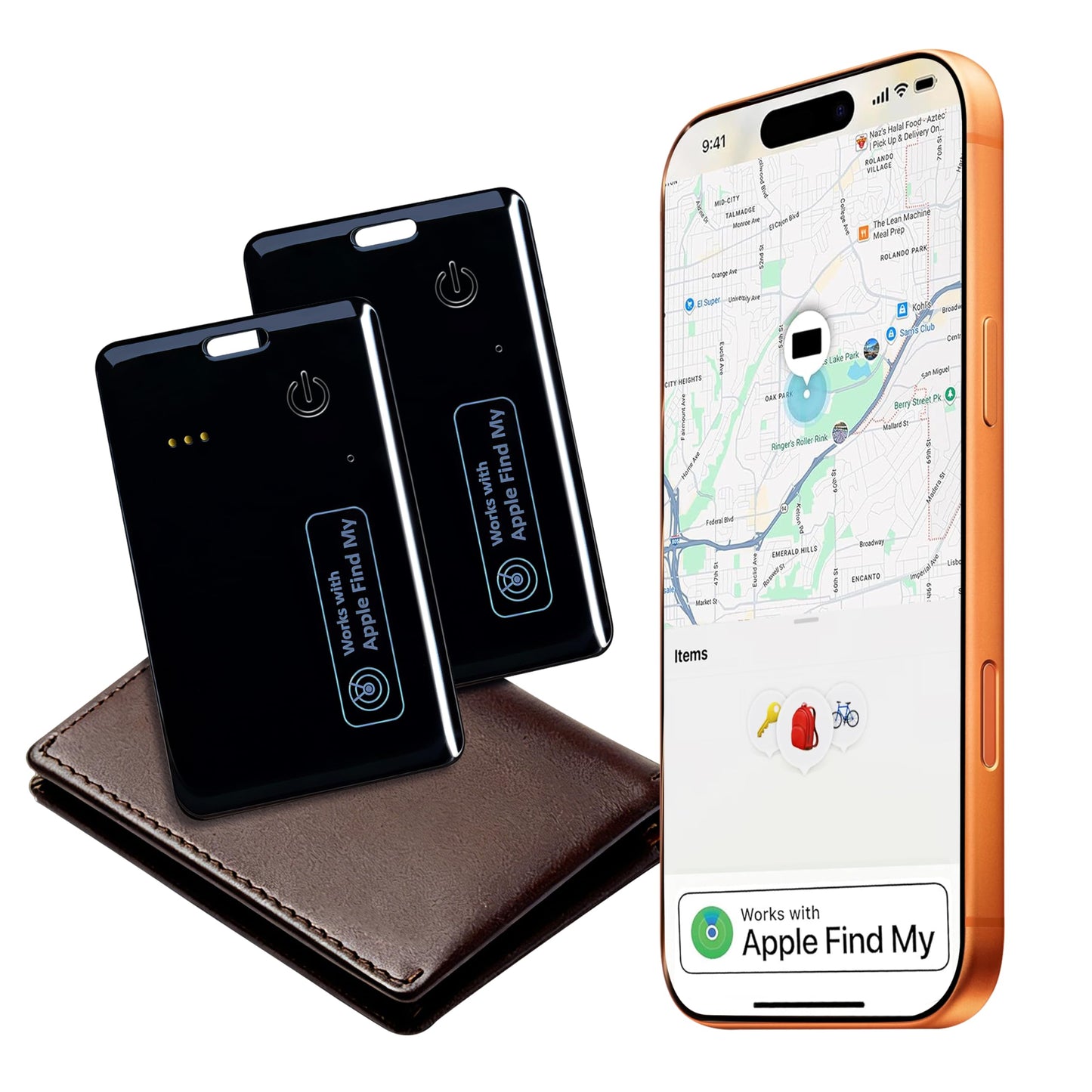 USBERG Wallet Tracker Card (2-Pack) - Ultra-Thin Bluetooth Locator Compatible with iOS Find My Network, Credit Card Size Finder for Wallets & Luggage