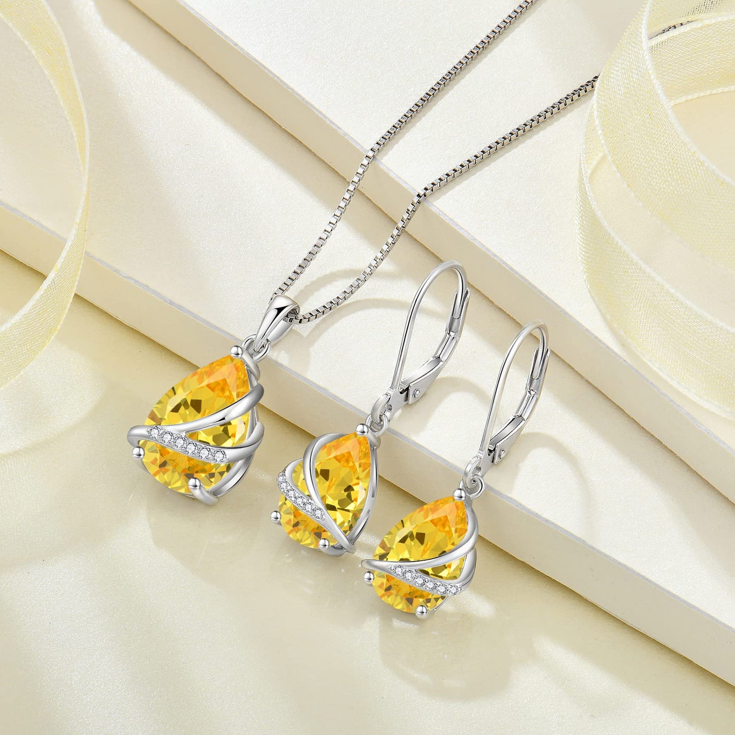 Rocayi Teardrop Citrine Earrings 925 Sterling Silver Dangle Drop Earrings November Birthstone Jewelry for Women