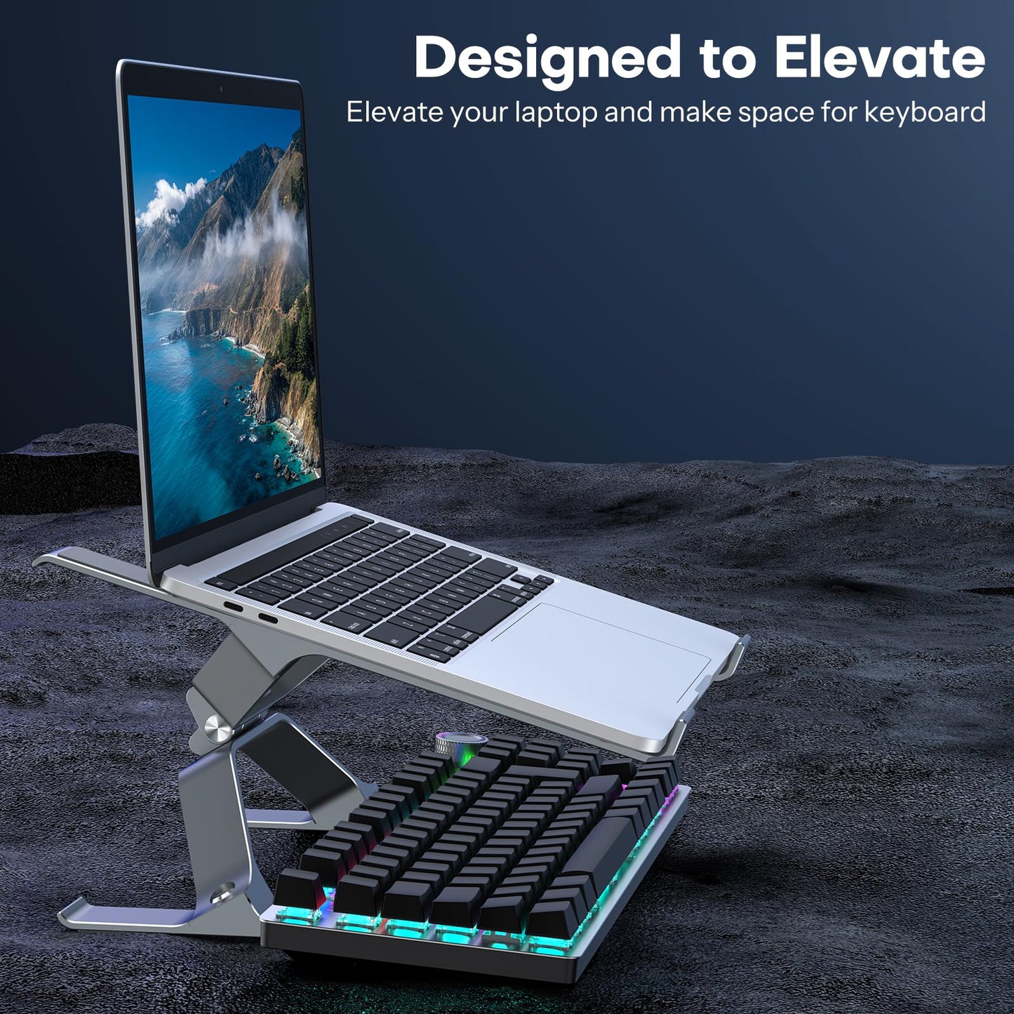 OMOTON More Stable Laptop Stand, Aluminum Adjustable Laptop Holder Stand for Desk, Ergonomic Detachable Notebook Riser Suitable for All Laptops (11-16 inch)