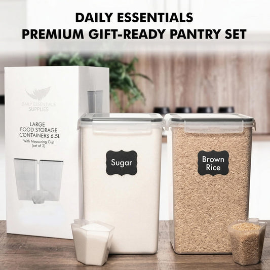 WHITE FEATHER SUPPLIES 2 PC [6.5L / 220 Oz] Large Food Storage Containers with Lids Airtight - BPA Free Clear Plastic Kitchen and Pantry Storage Containers, Bulk Storage for Cereal, Flour, Sugar, Rice